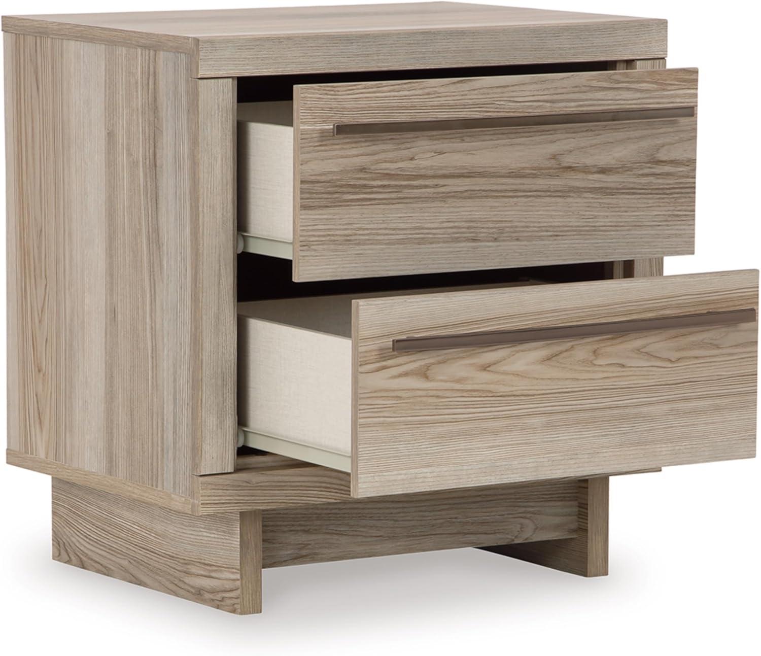 Signature Design by Ashley Hasbrick Casual 2 Drawer Nightstand with USB & Qi Wireless Charging Options, Tan Wood Finish