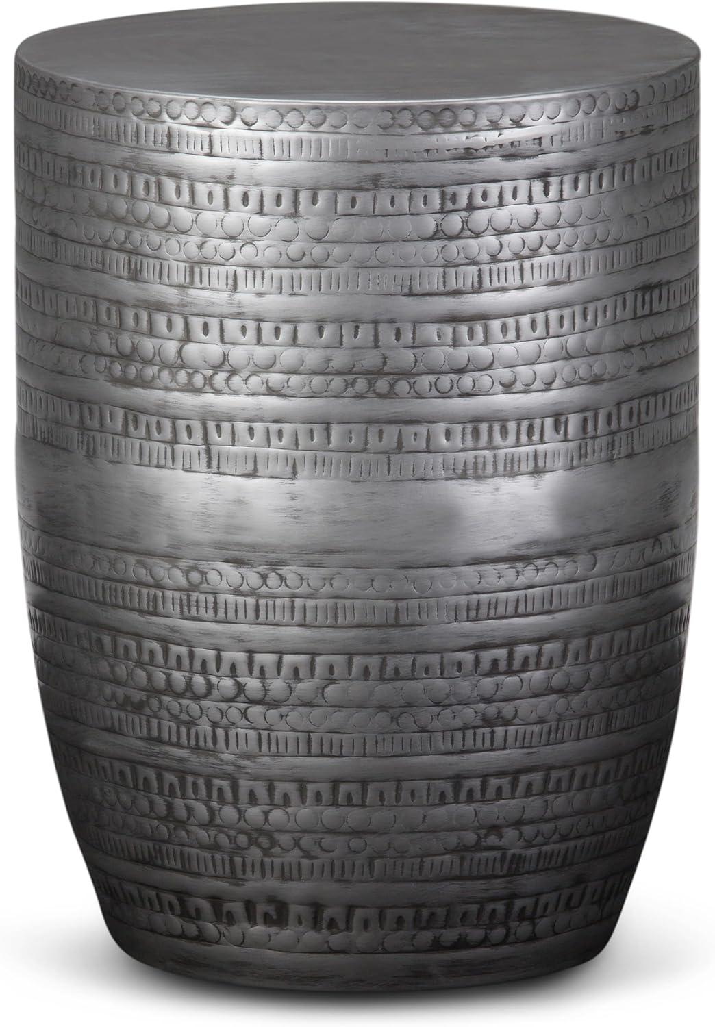 Simpli Home 15"W Metal Boho End Table with Drum Design and Textured Finish, Assembled