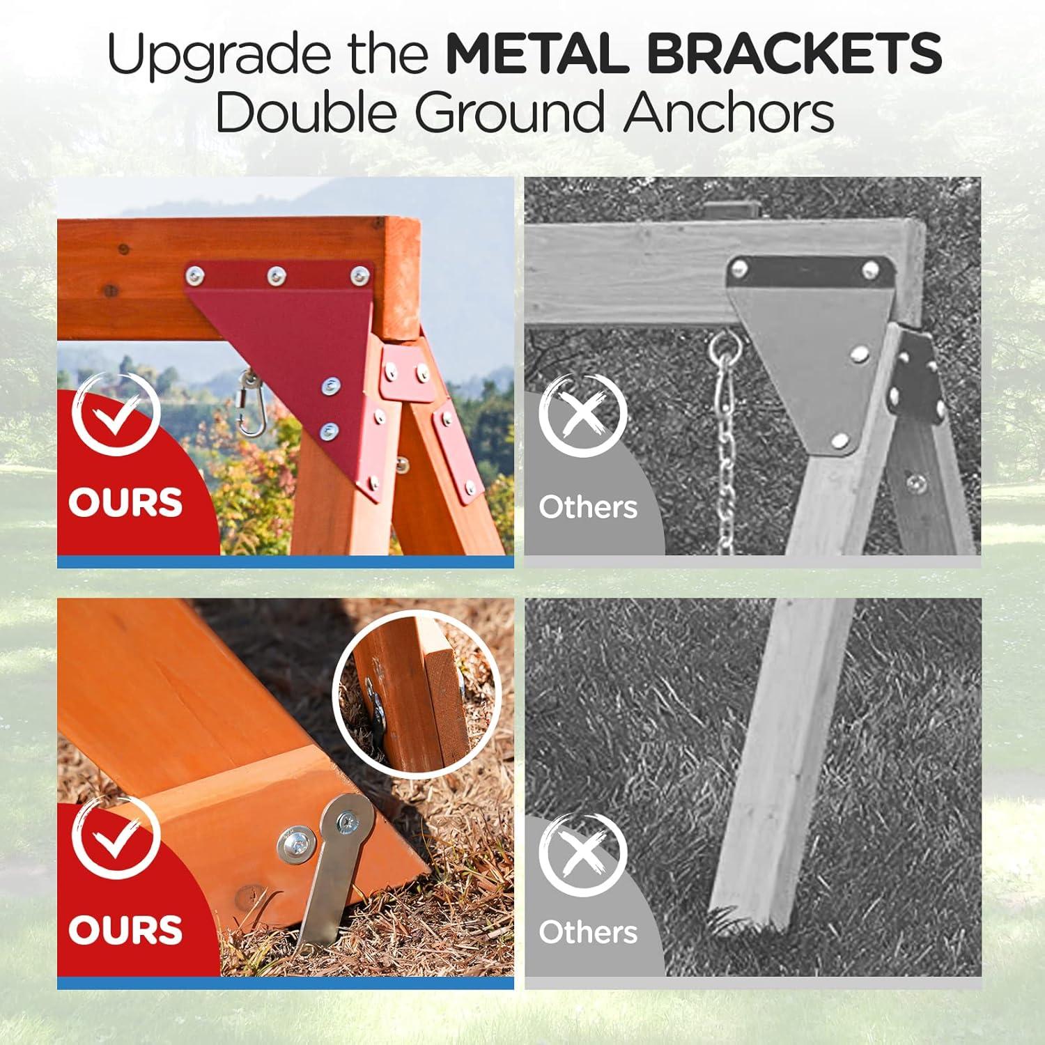 Dolphin Playground Wooden Swing Sets for Backyard, Family DIY Kit for Any Swings, Outdoor Playset for Kids with Trapeze Swing Bar and 2 Belt Swings, Heavy Duty Playground Accessories, Ages 3-10