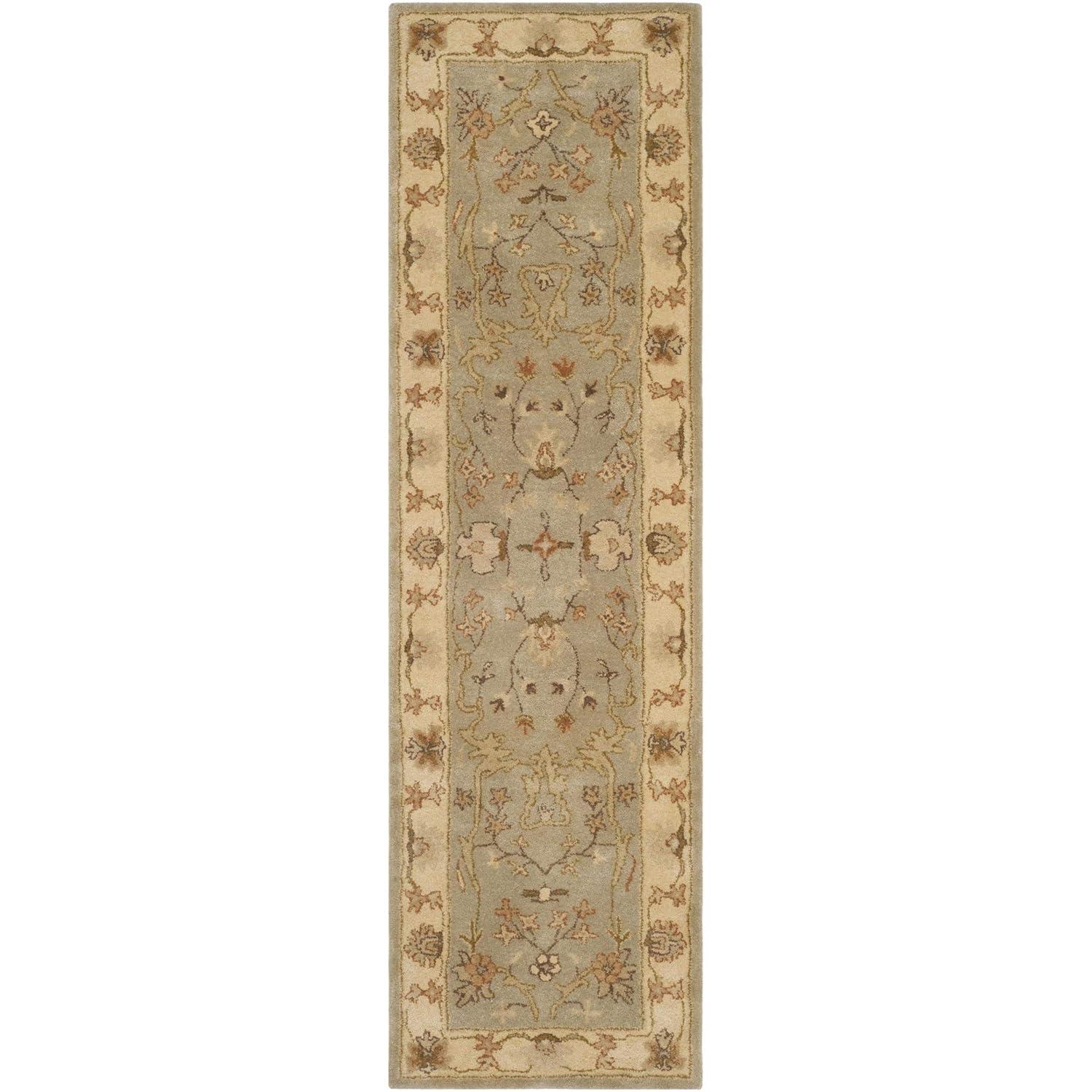 SAFAVIEH Antiquity Georgene Floral Bordered Wool Runner Rug, Light Grey/Beige, 2'3" x 8'