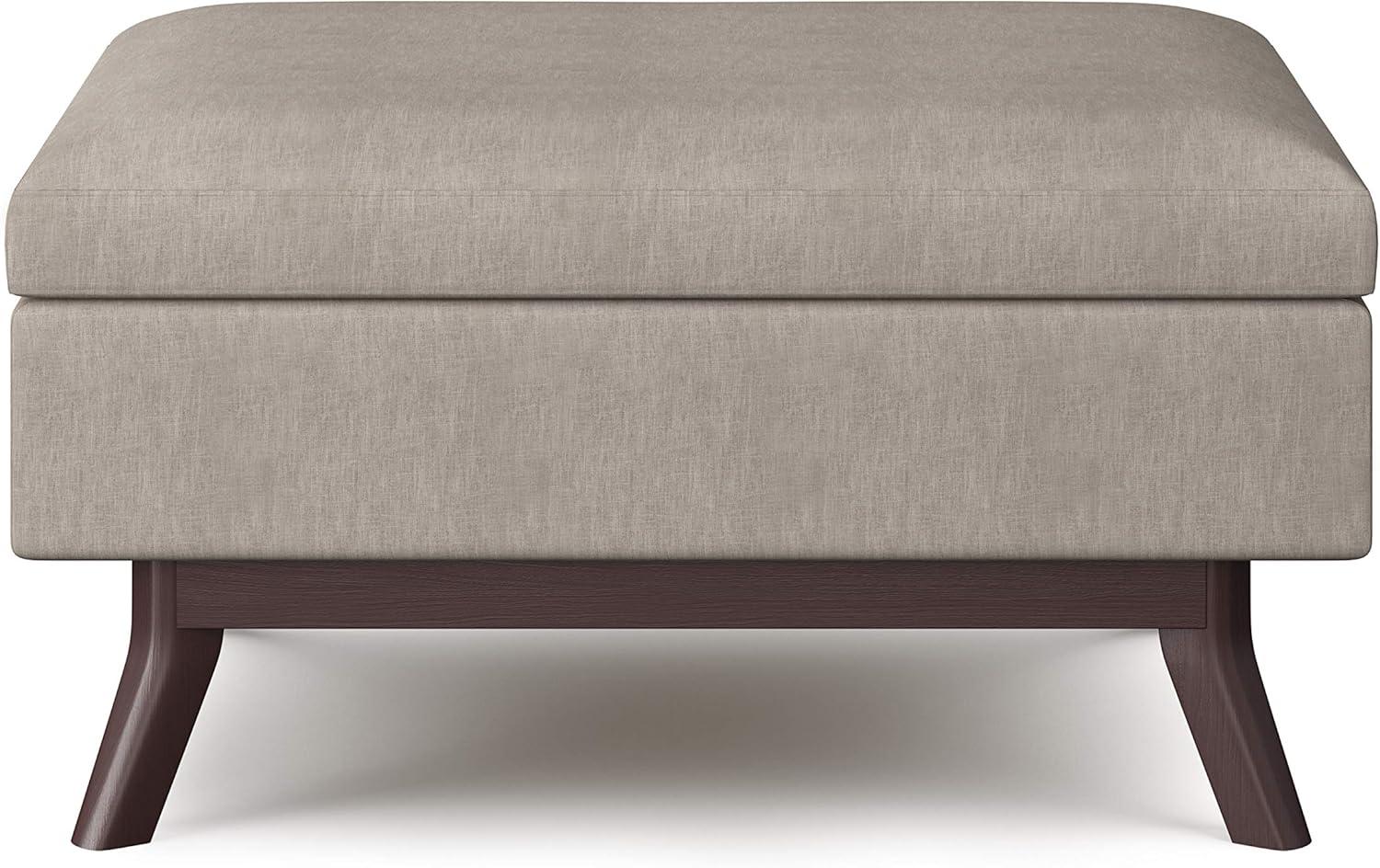 Simpli Home Owen 34"W Upholstered Coffee Table Storage Ottoman with Lift Top and Solid Wood Legs
