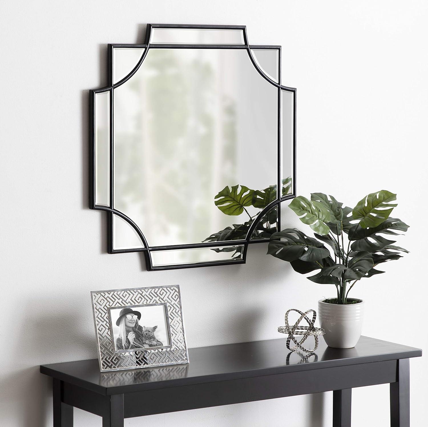 Kate and Laurel Minuette Glam Square Wall Mirror, 24" x 24", Black, Elegant Traditional Home Decor With A Boho Charm