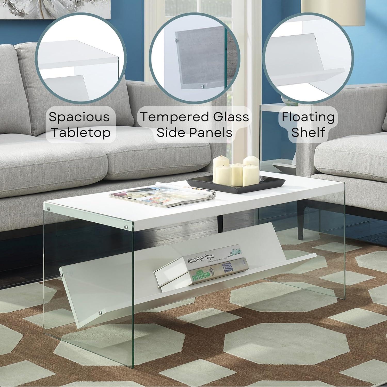 SoHo Rectangular White Wood Coffee Table with Glass Accents