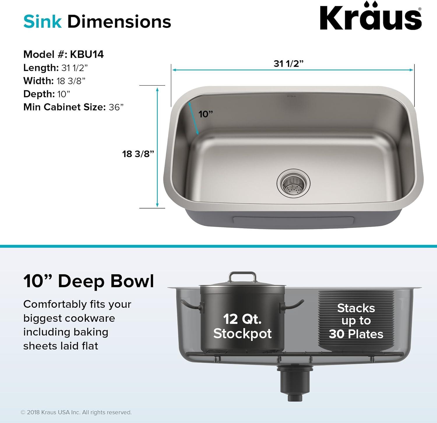 Kraus Premier 31.5-inch 16 Gauge Undermount Kitchen Sink with Waste Guard™ Garbage Disposal