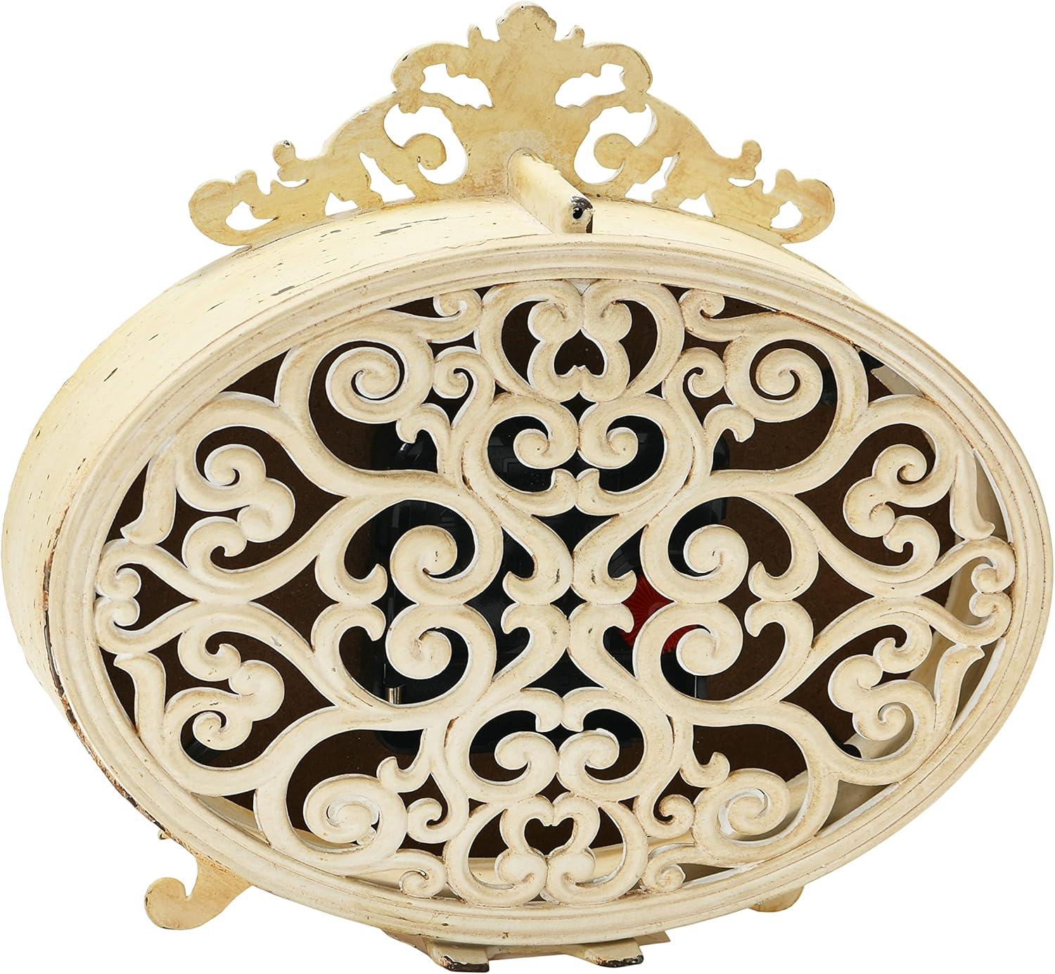 Storied HomeDistressed Pewter Mantel Clock, Cream