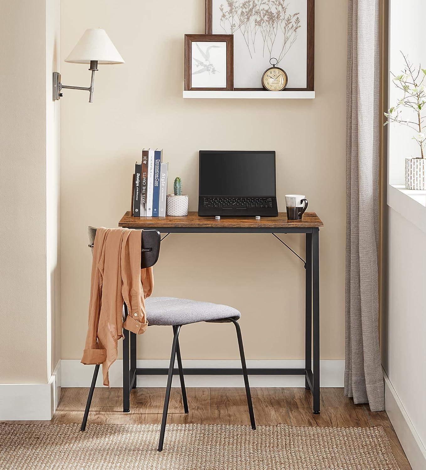 Rustic Brown and Black Industrial Computer Desk with Metal Frame