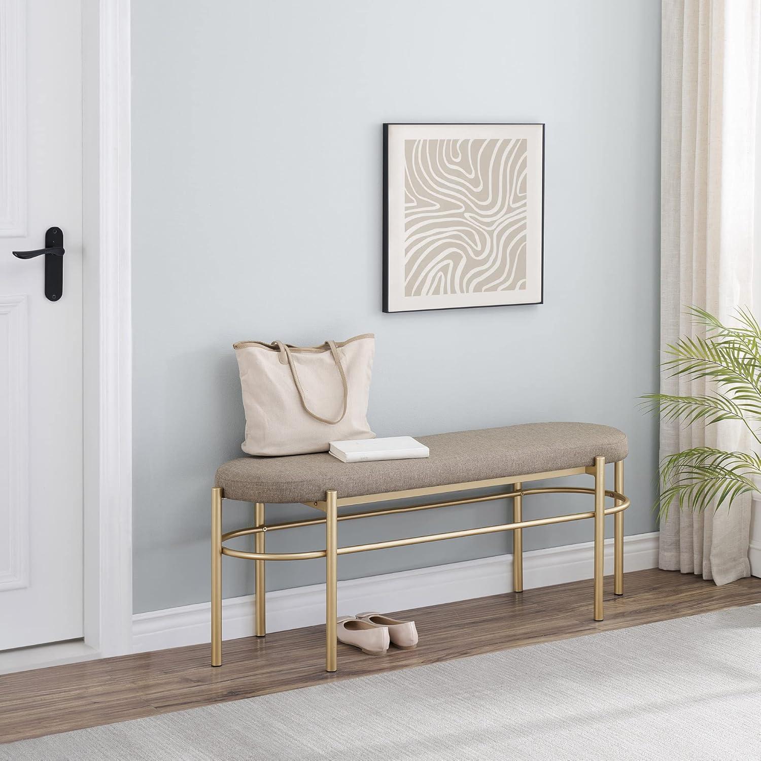 Walker Edison Glam Cushioned Bench, Taupe / Gold