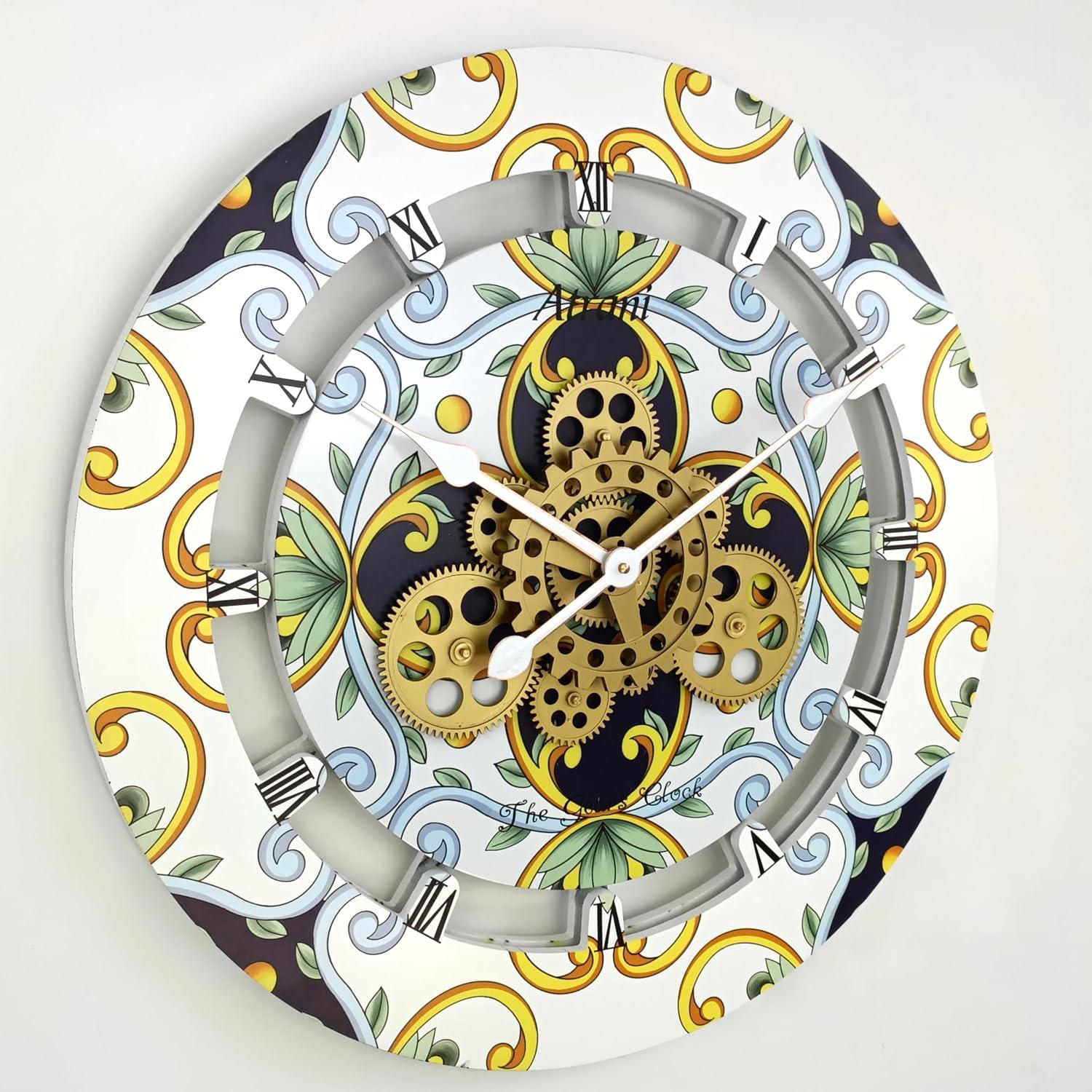 Wall Clock 24" Oversized for Living Room decor with Real Moving Gears Italy Collection