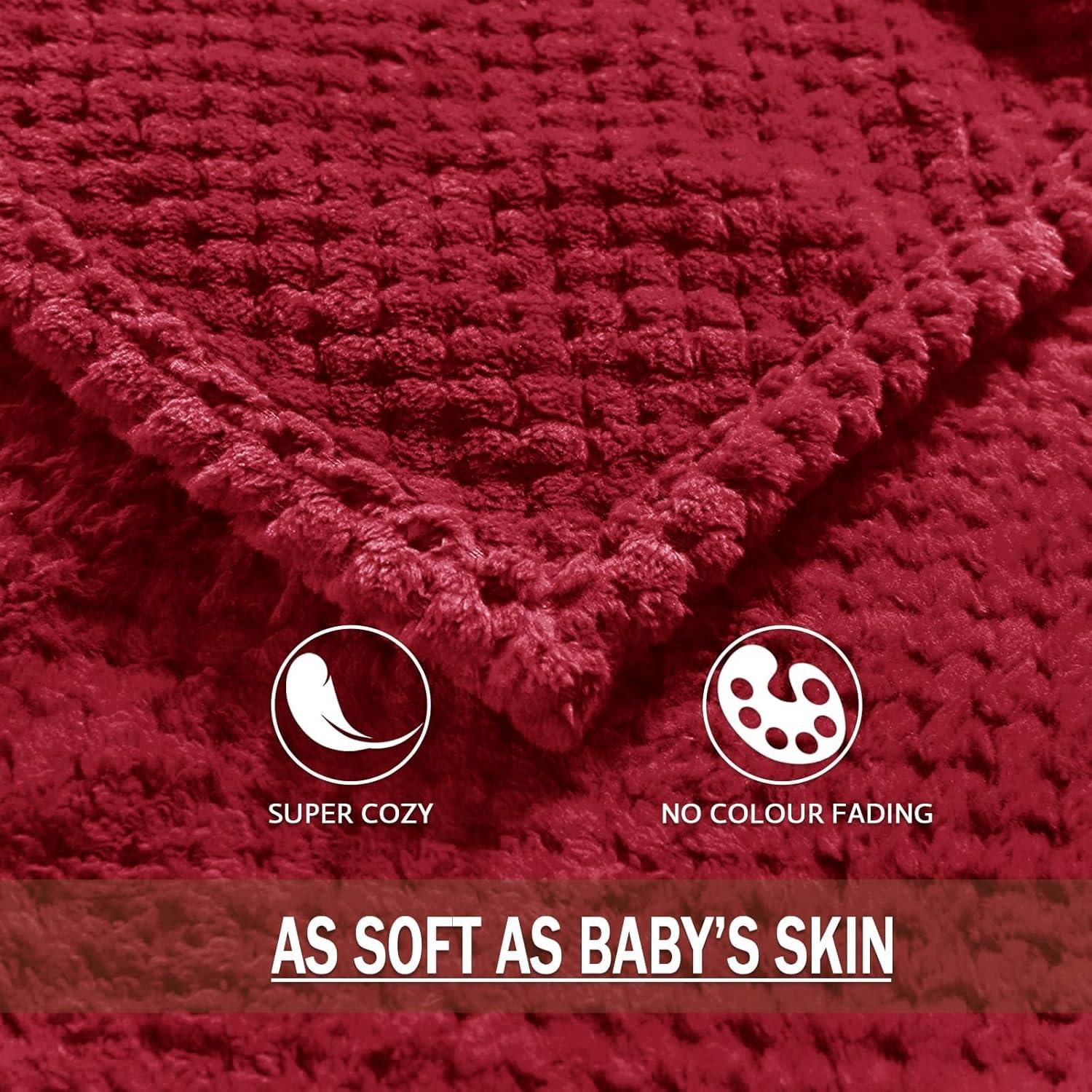 Exclusivo Mezcla Waffle Textured Extra Large Fleece Blanket, Super Soft and Warm Throw Blanket for Couch, Sofa and Bed (Burgundy, 50"x70")-Cozy, Fuzzy and Lightweight
