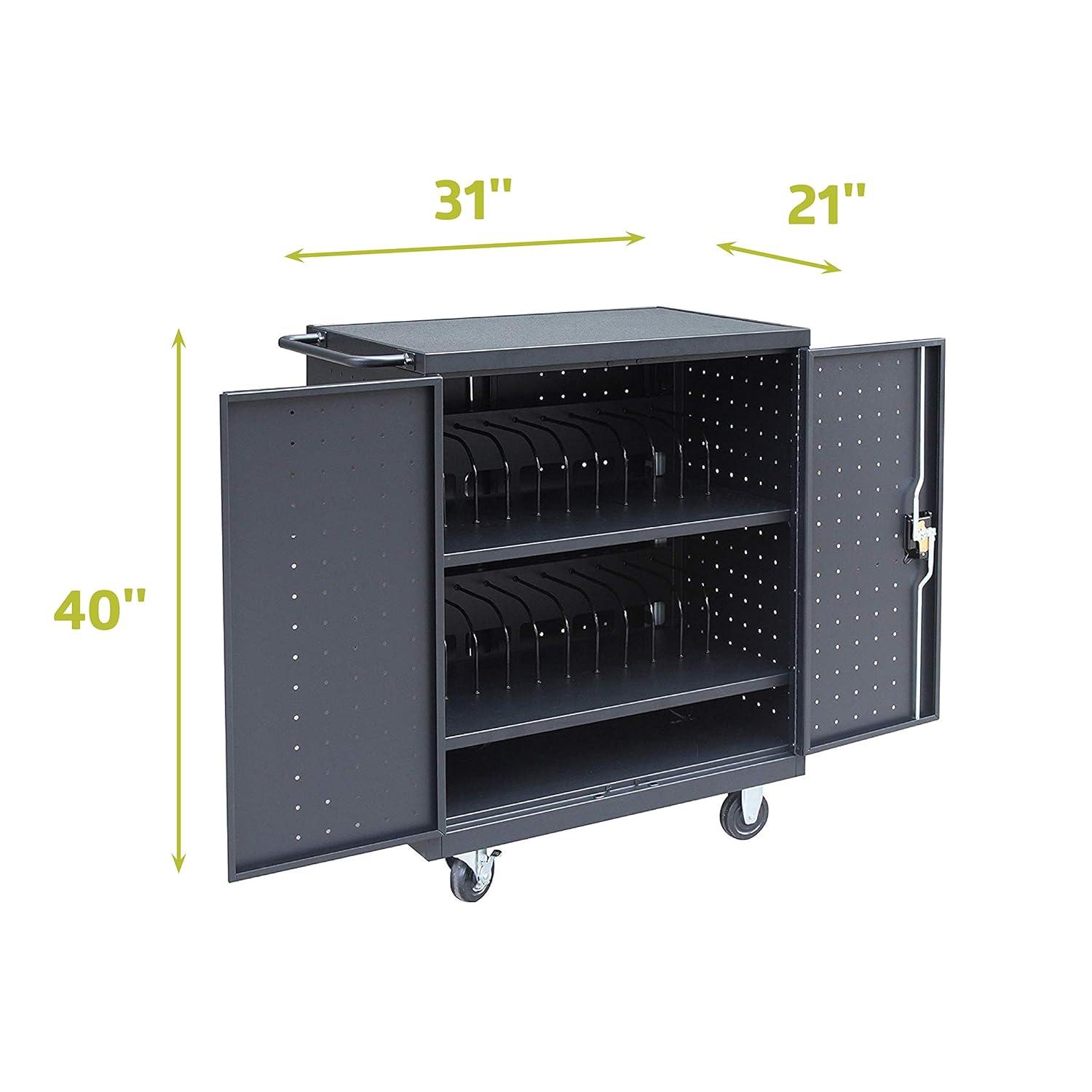 Pearington 24 Device Mobile Charging and Storage Cart for iPads, Chromebooks and Laptop Computers, Up to 15-Inch Screen Size, Surge Protection, Front & Back Access Locking Cabinet