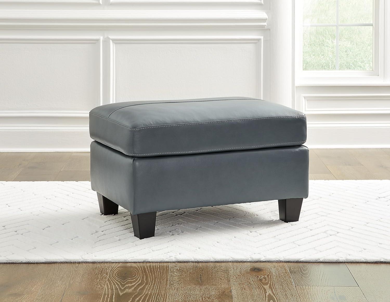 Gray Leather Contemporary Ottoman with Tapered Feet