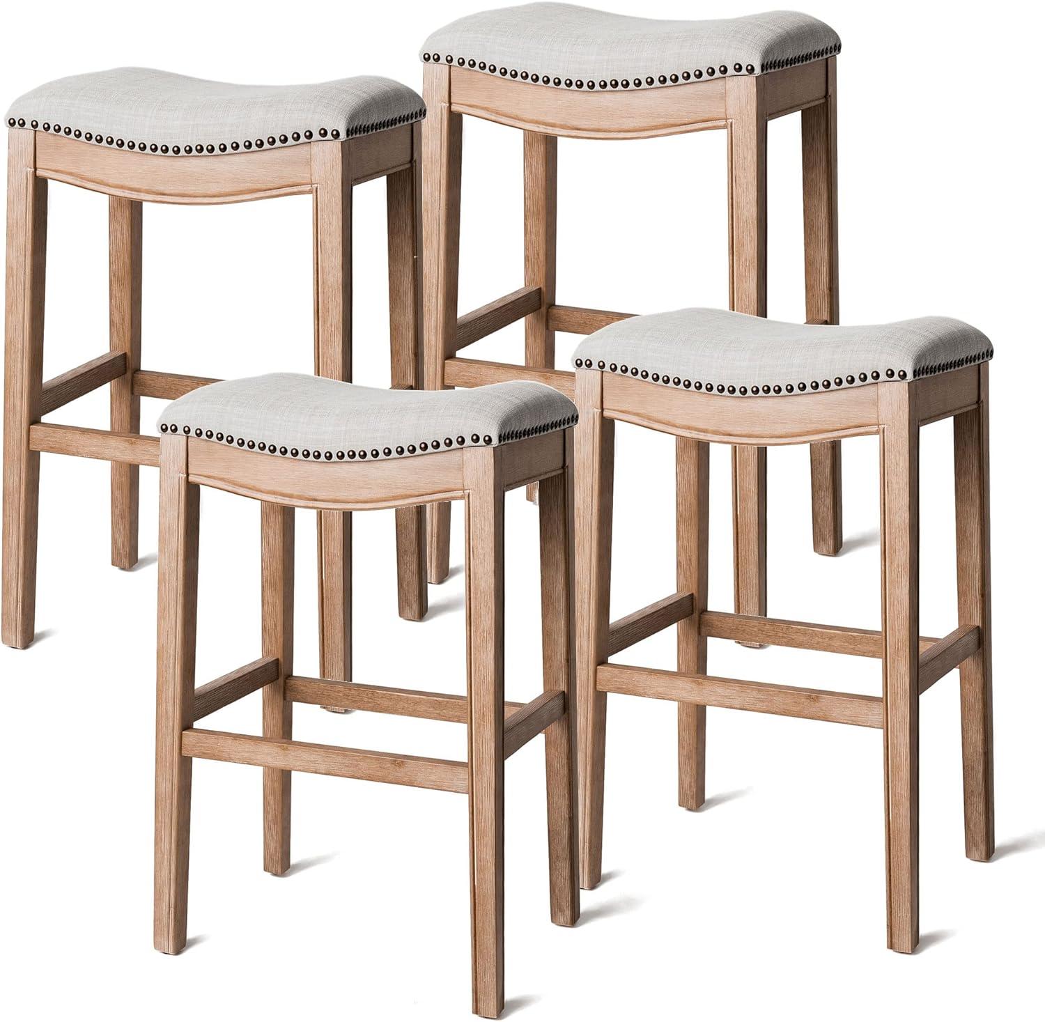 Maven Lane Adrien Upholstered Backless Saddle Kitchen Stool, Set of 4