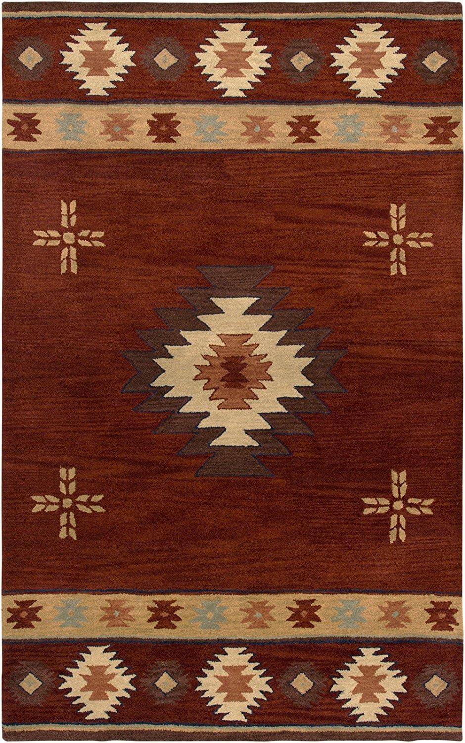 Southwestern Geometric Red Wool Hand-Tufted Area Rug