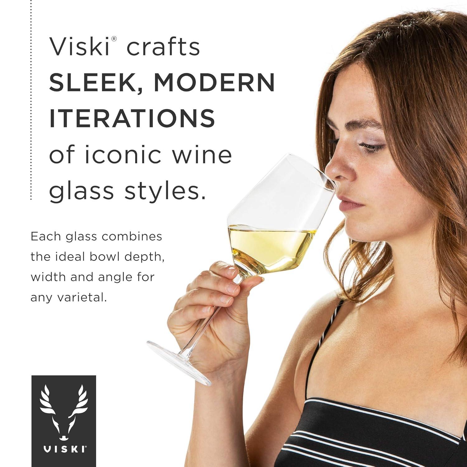 Viski Raye Faceted Crystal Wine Glasses Set of 2 - Premium Crystal Clear Glass, Modern Stemless, Wine Glass Gift Set, 20 oz