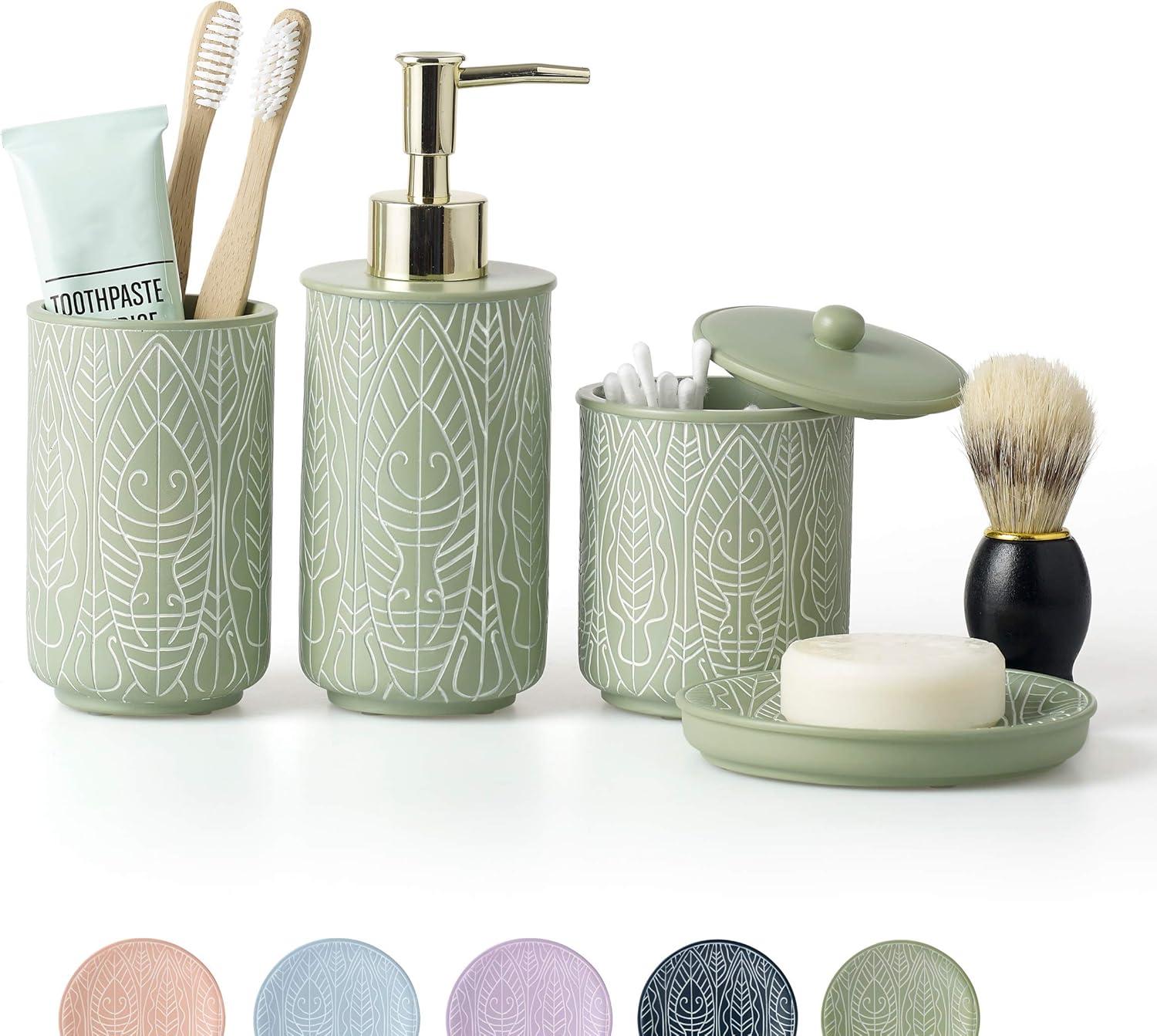 Premium Pastel Green Bathroom Accessories Set. Bathroom Set. Boho Bathroom Decor. Accesorios para Baños. New Apartment Essentials. Toothbrush Holder and Soap Dispenser.