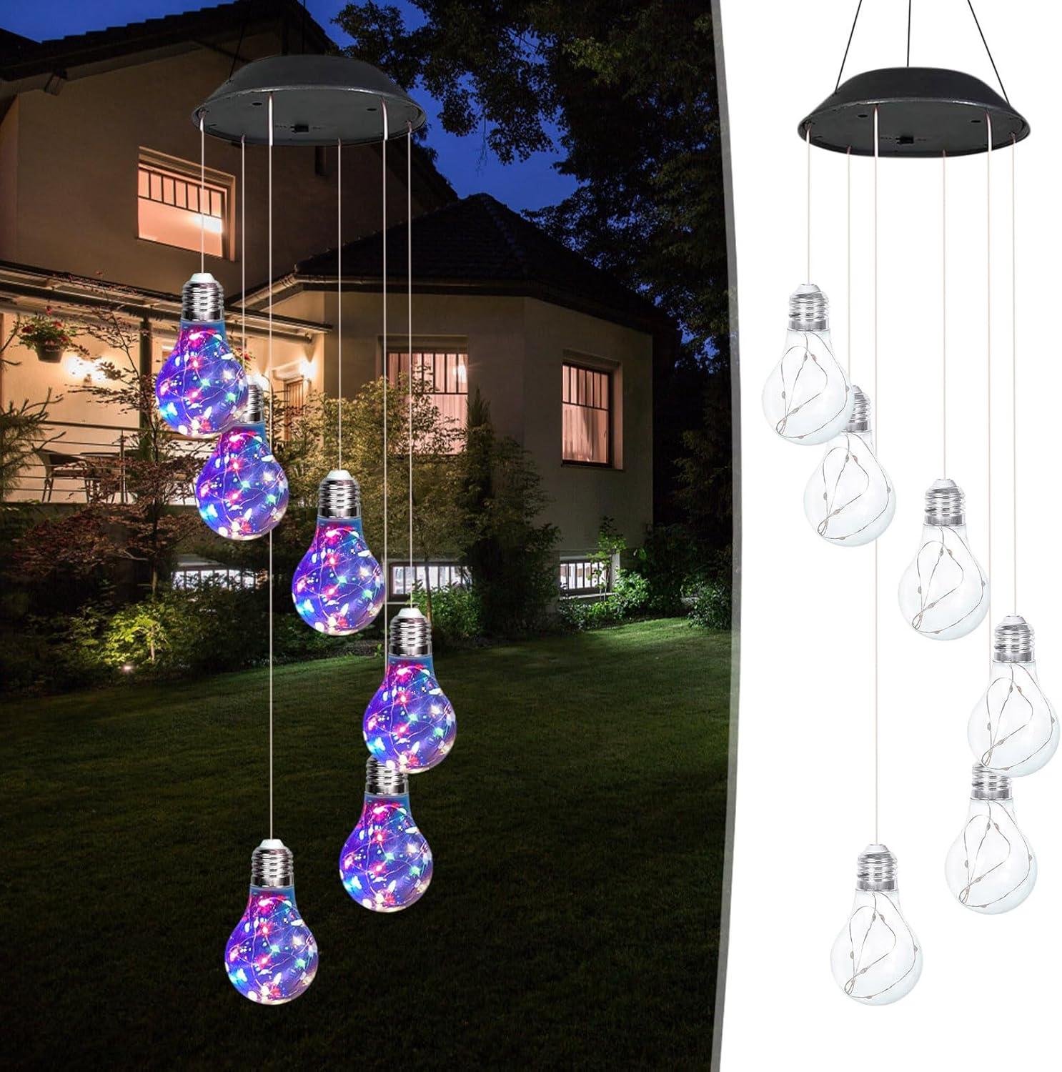 Colorful Lights Solar Wind Chimes for Outside,Wind Chimes Solar Light Bulb Ball for Garden Patio Outdoor Decor,Hanging Lights for Women Grandma Mom Birthday,Christmas Decor for Outdoor Garden Balcony