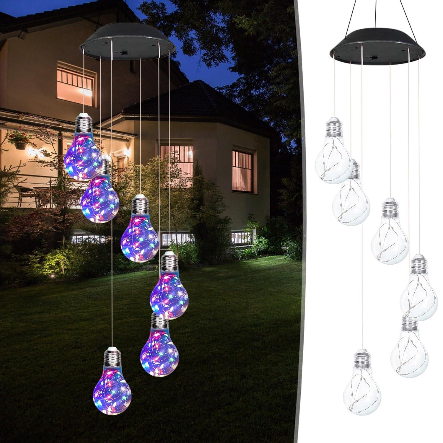 Colorful Lights Solar Wind Chimes for Outside,Wind Chimes Solar Light Bulb Ball for Garden Patio Outdoor Decor,Hanging Lights for Women Grandma Mom Birthday,Christmas Decor for Outdoor Garden Balcony