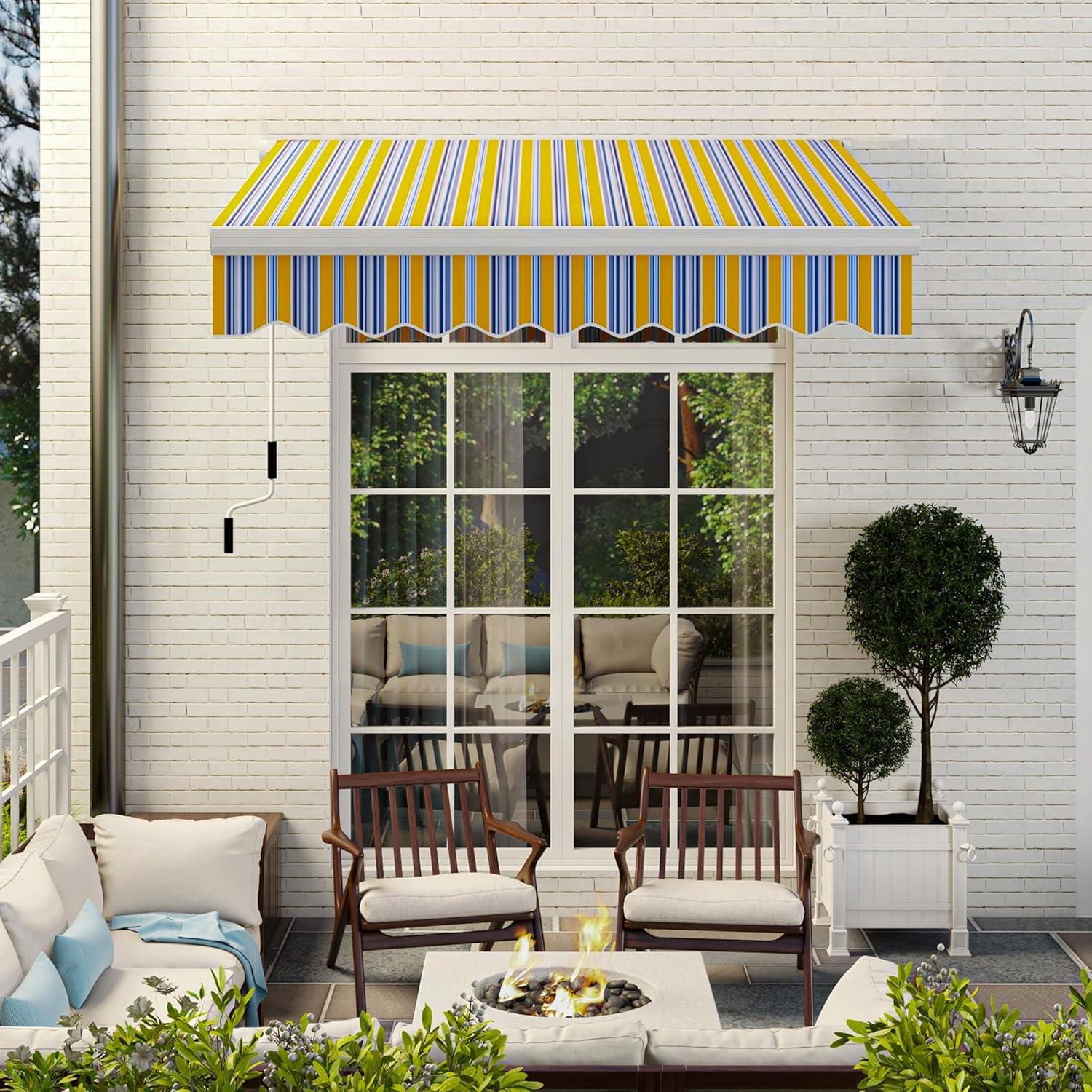 Outsunny 96'' W x 2'' D Fabric Yellow/Blue Cover Retractable Patio Awning