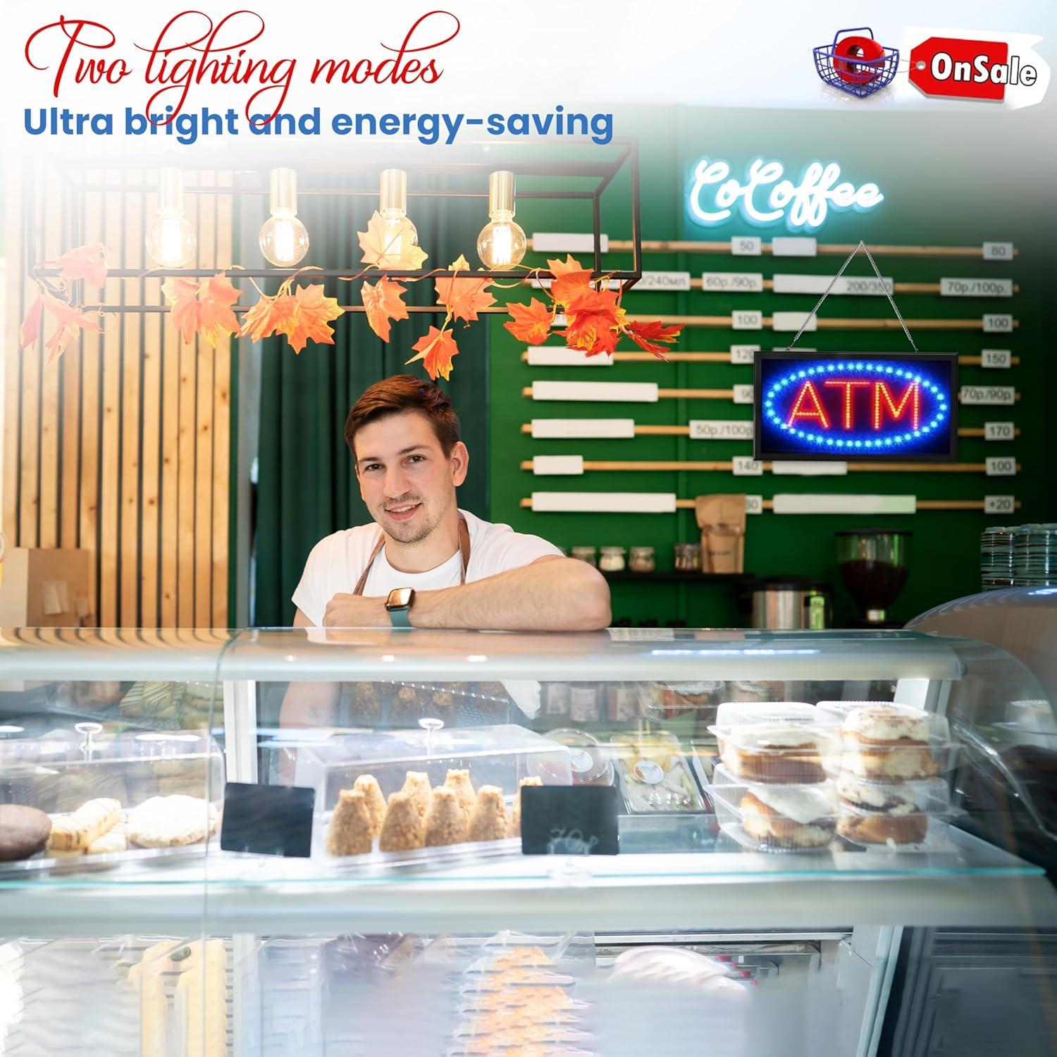 LED Neon Light ATM Sign With Animation On/off and Power On/Off two Switchs for Business B86