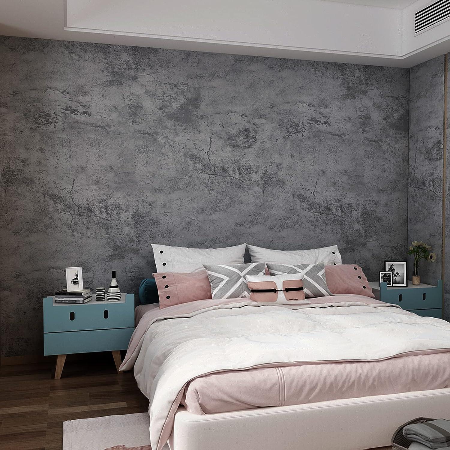 16"×1181" Extra Thick Large Size Blue Grey Concrete Wallpaper Peel And Stick Waterproof Dark Blue Gray Concrete Cement Contact Paper Vinyl Industrial Textured Sticker For Bedroom Bathroom Gym