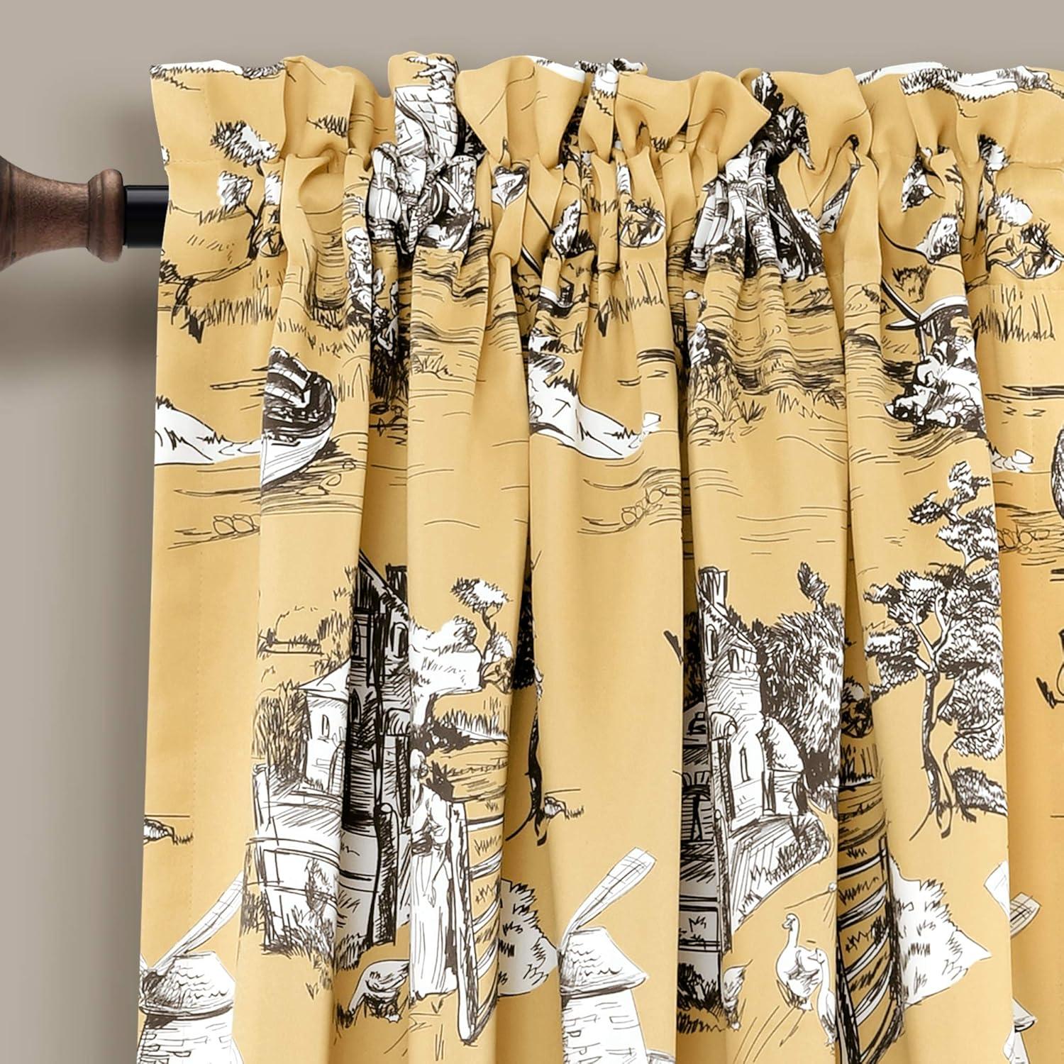 French Country Toile Polyester Room Darkening Curtain Pair