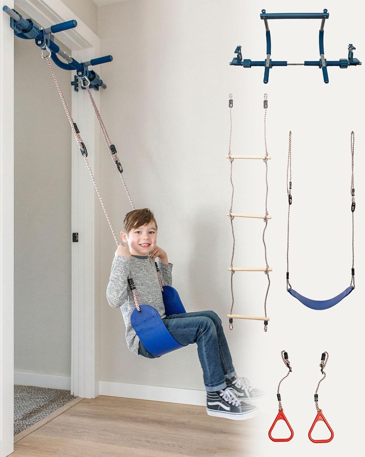 Blue and Red 4-Piece Indoor Doorway Gym Set for Kids