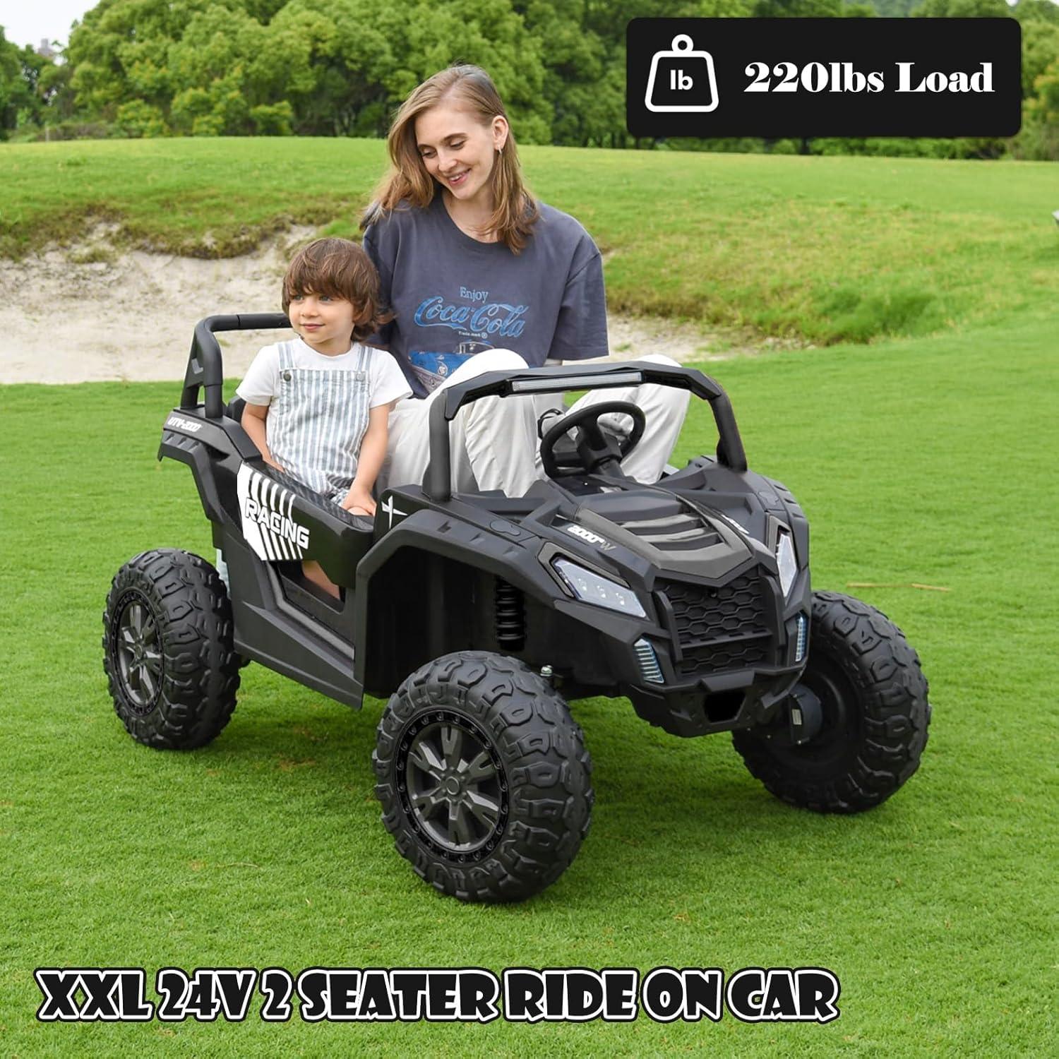 24V Ride on Car 2 Seater Ride on UTV 4X4 Off-Road UTV for Kids 4X200W Powerful Motor Kids' Electric Vehicles with Remote Control, Spring Suspension, Led Light, Bluetooth Music, Green