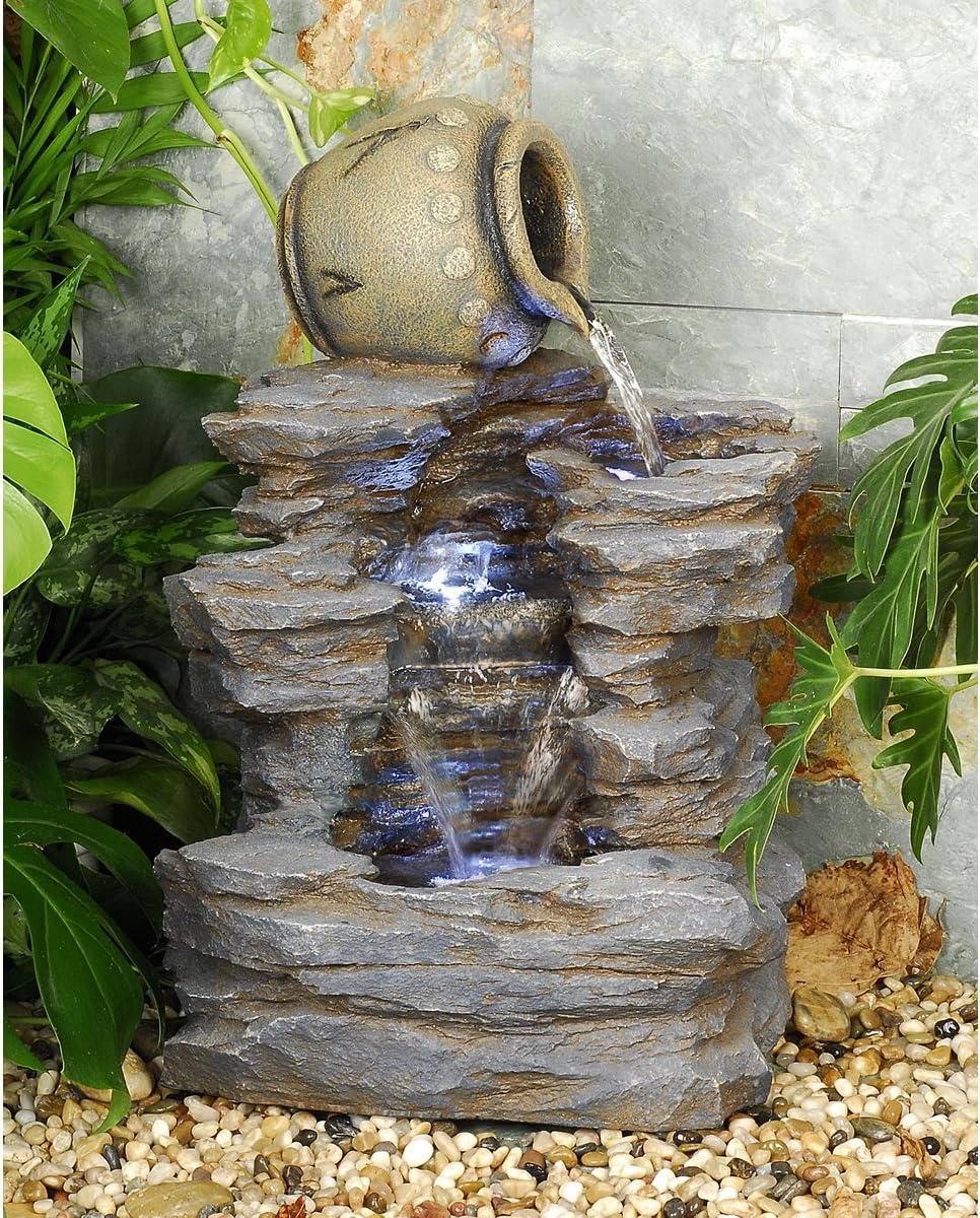 Spilling Jug Cascading Fountain with LED Lights