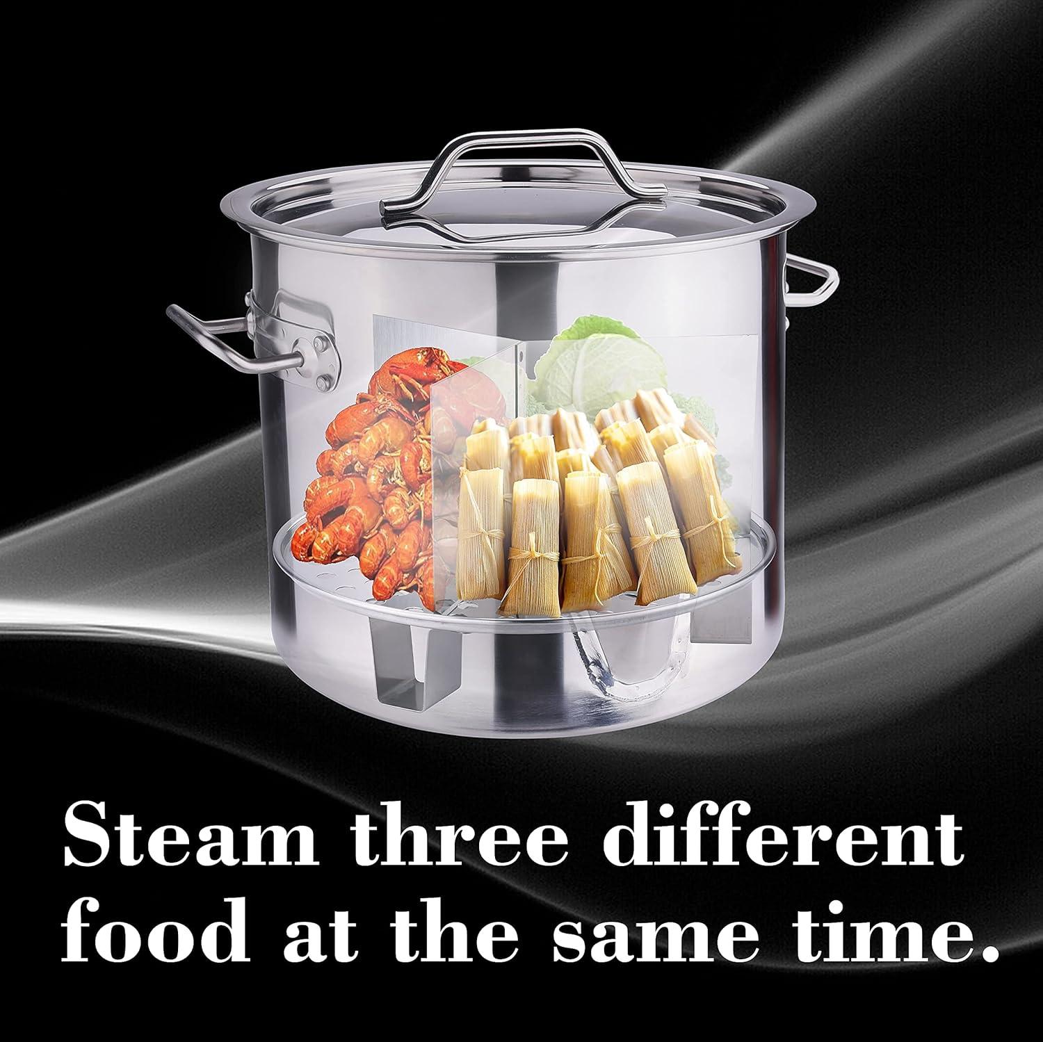 ARC USA Three in One 10 Gallon 40QT Stainless Steel Stock Pot Tamale Steamer with Lid & Steamer Rach