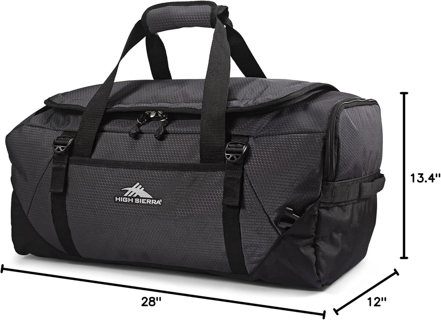 High Sierra Fairlead Zipper Closure Travel Duffel Bag Backpack with Padded Handles and Quick Release Shoulder Straps, Mercury/Black