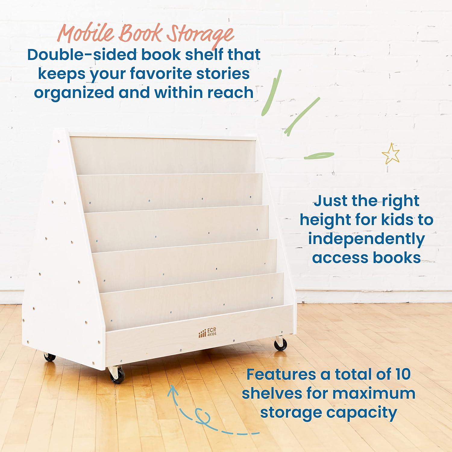 ECR4Kids Double-Sided Mobile Book Display, White Wash