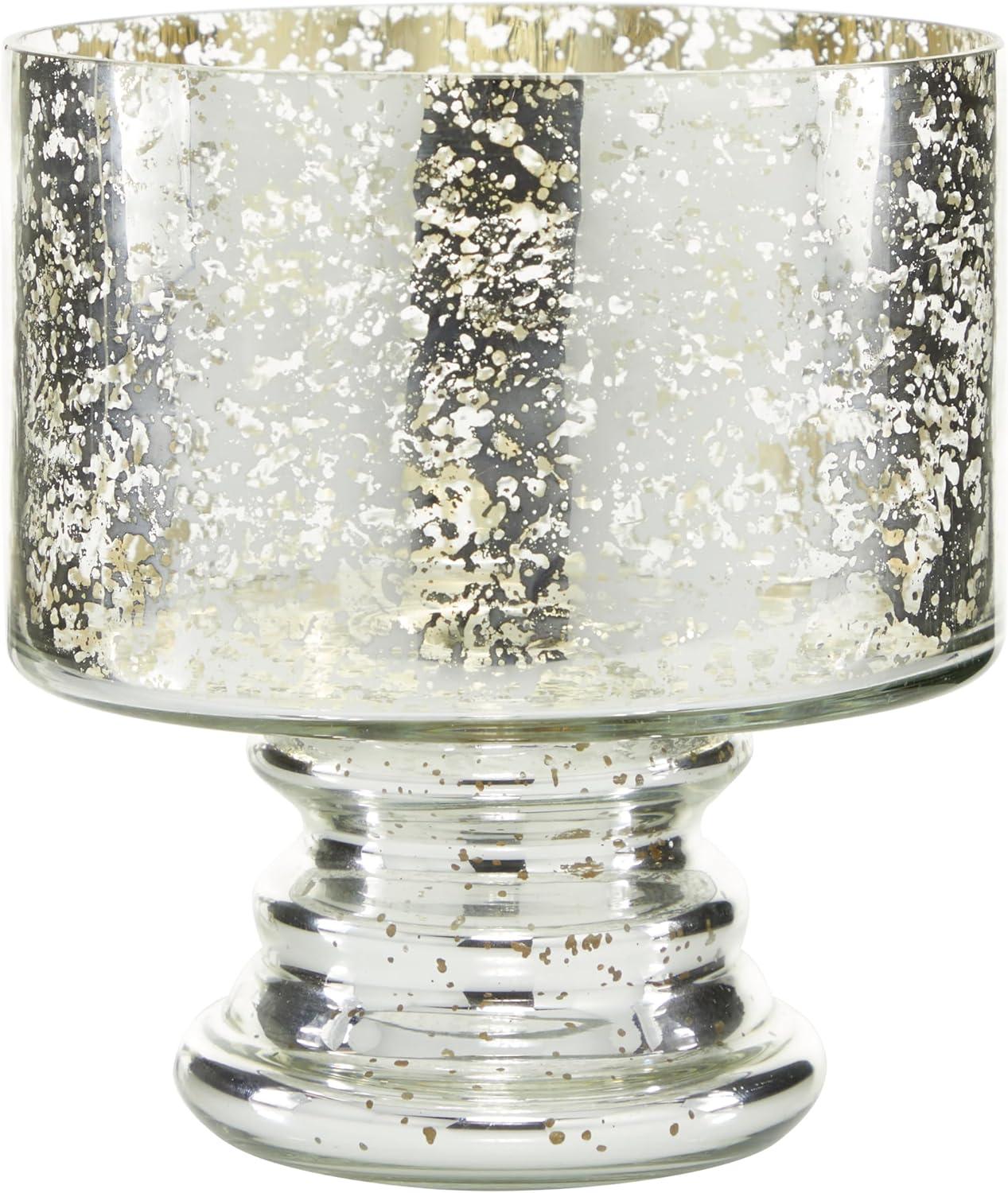 DecMode Silver Glass Handmade Turned Style Pillar Hurricane Lamp with Faux Mercury Glass Finish