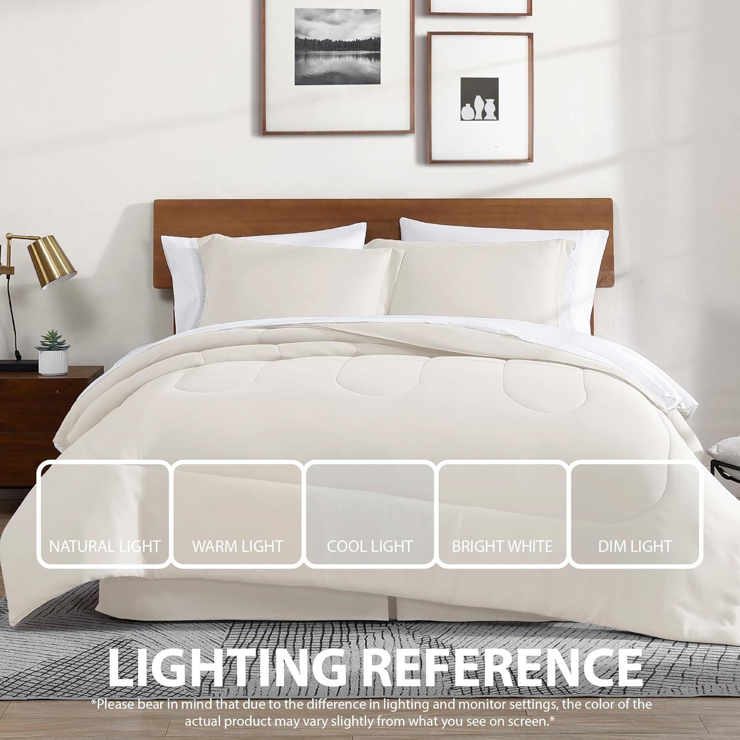 Cathay Home Basic Bedding Home Essential Ultra Soft Lightweight 8PC Wrinkle Resistant Microfiber Bed in a Bag Set (Includes Complete Sheet Set, Comforter Set & Bedskirt) - Twin, Coconut Milk