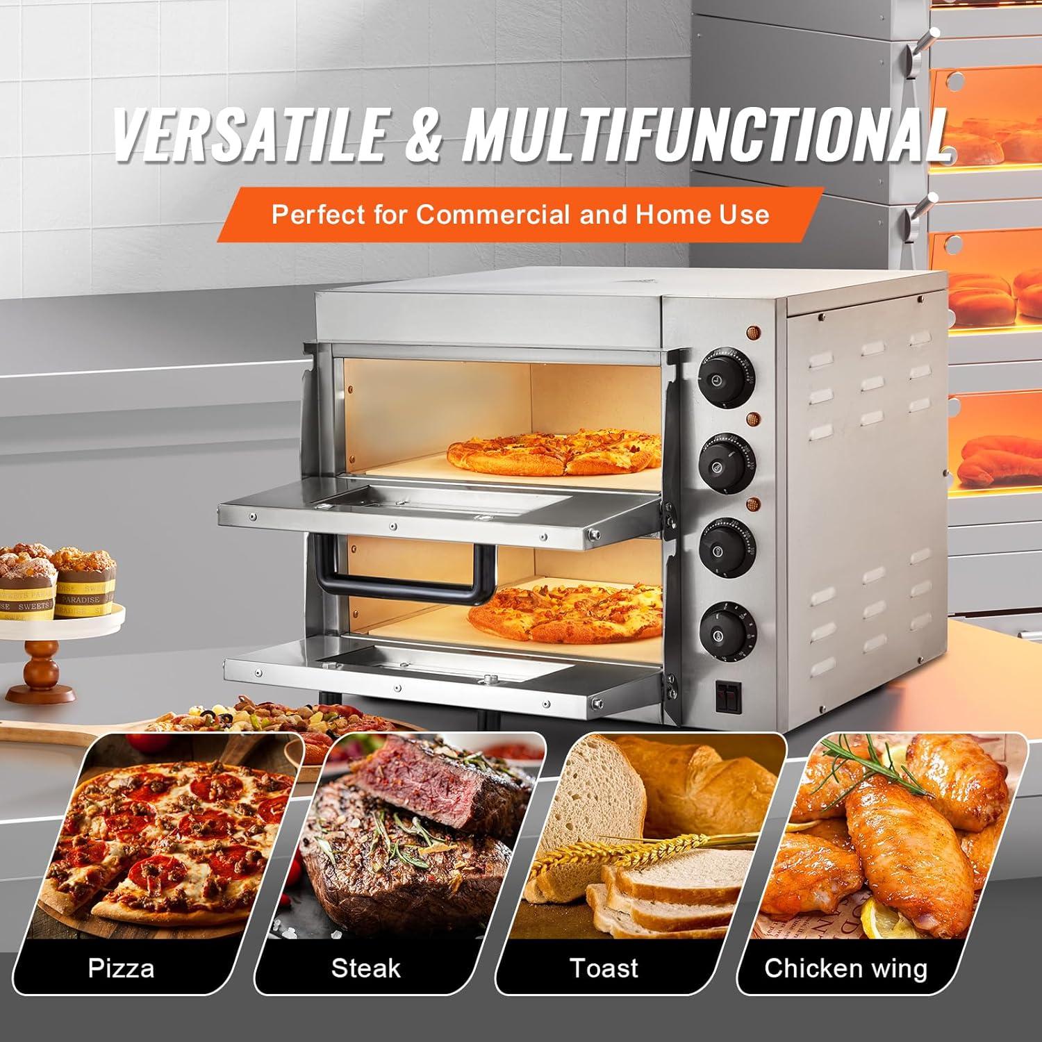 VEVOR 12-Inch Stainless Steel Electric Pizza Oven with Adjustable Temperature