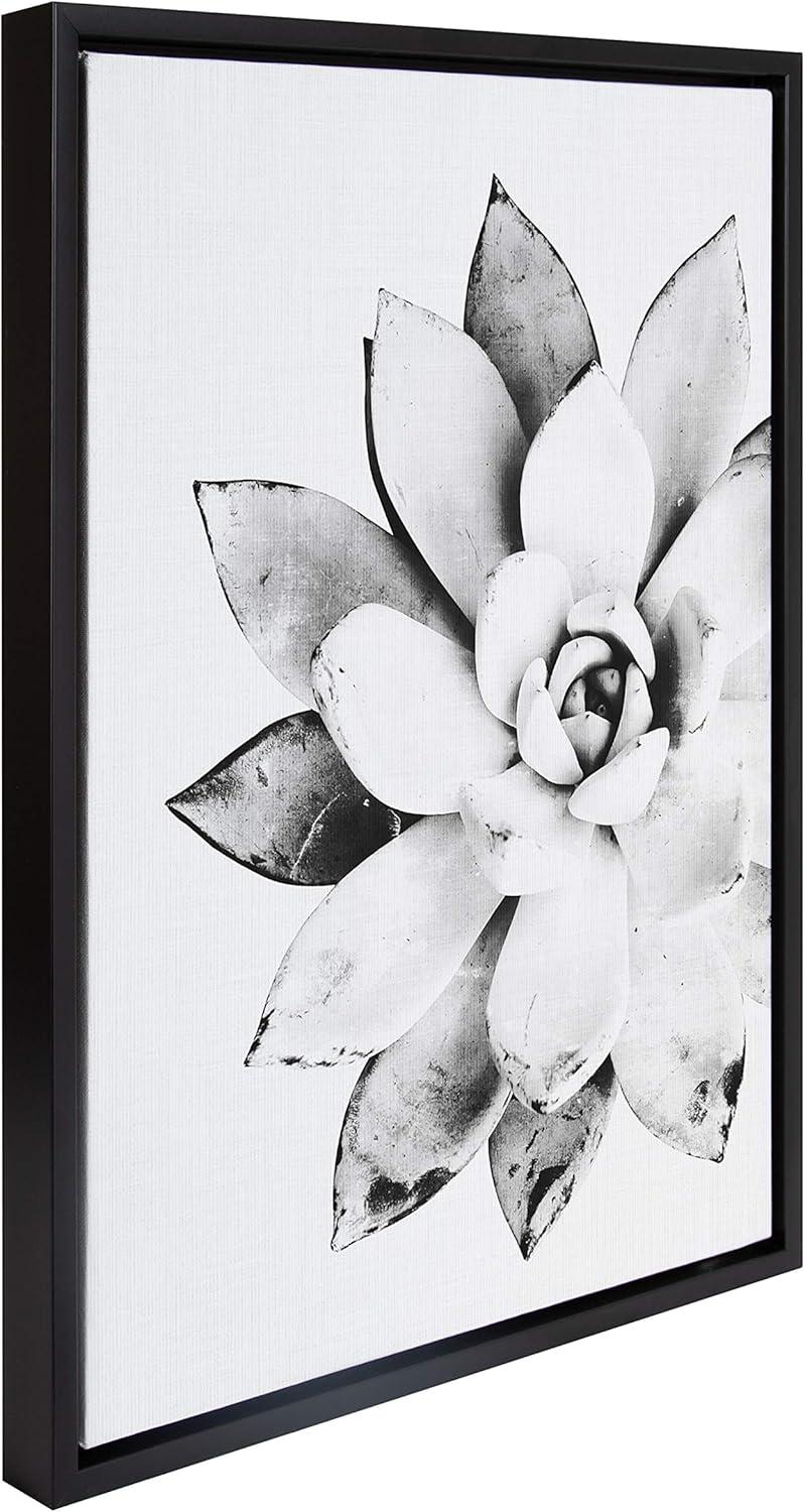 Kate and Laurel Sylvie Black and White Modern Succulent Print Framed Canvas Wall Art by Simon Te Tai, 18x24 Black