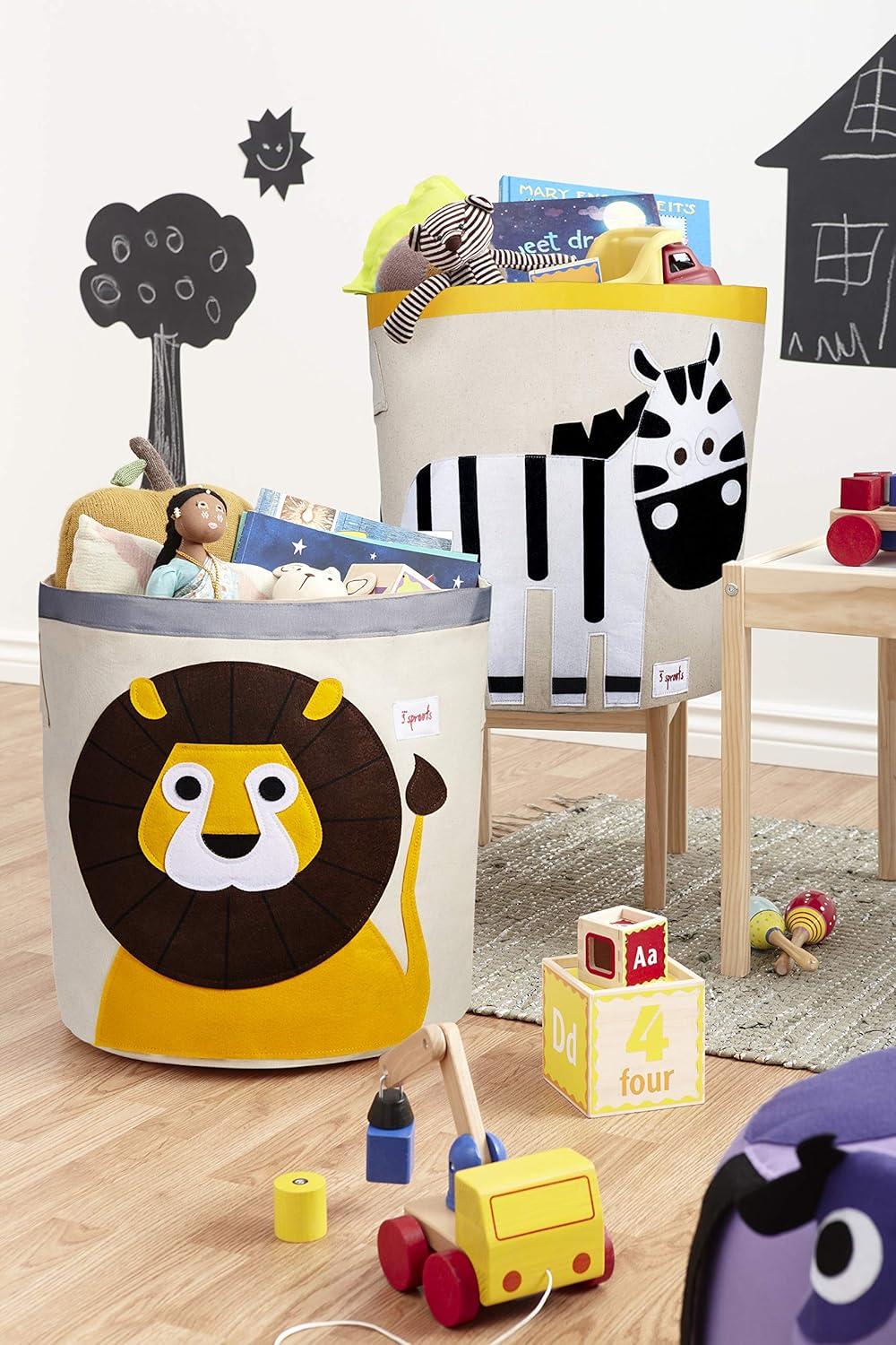 3 Sprouts Canvas Storage Bin - Laundry and Toy Basket for Baby and Kids, Zebra