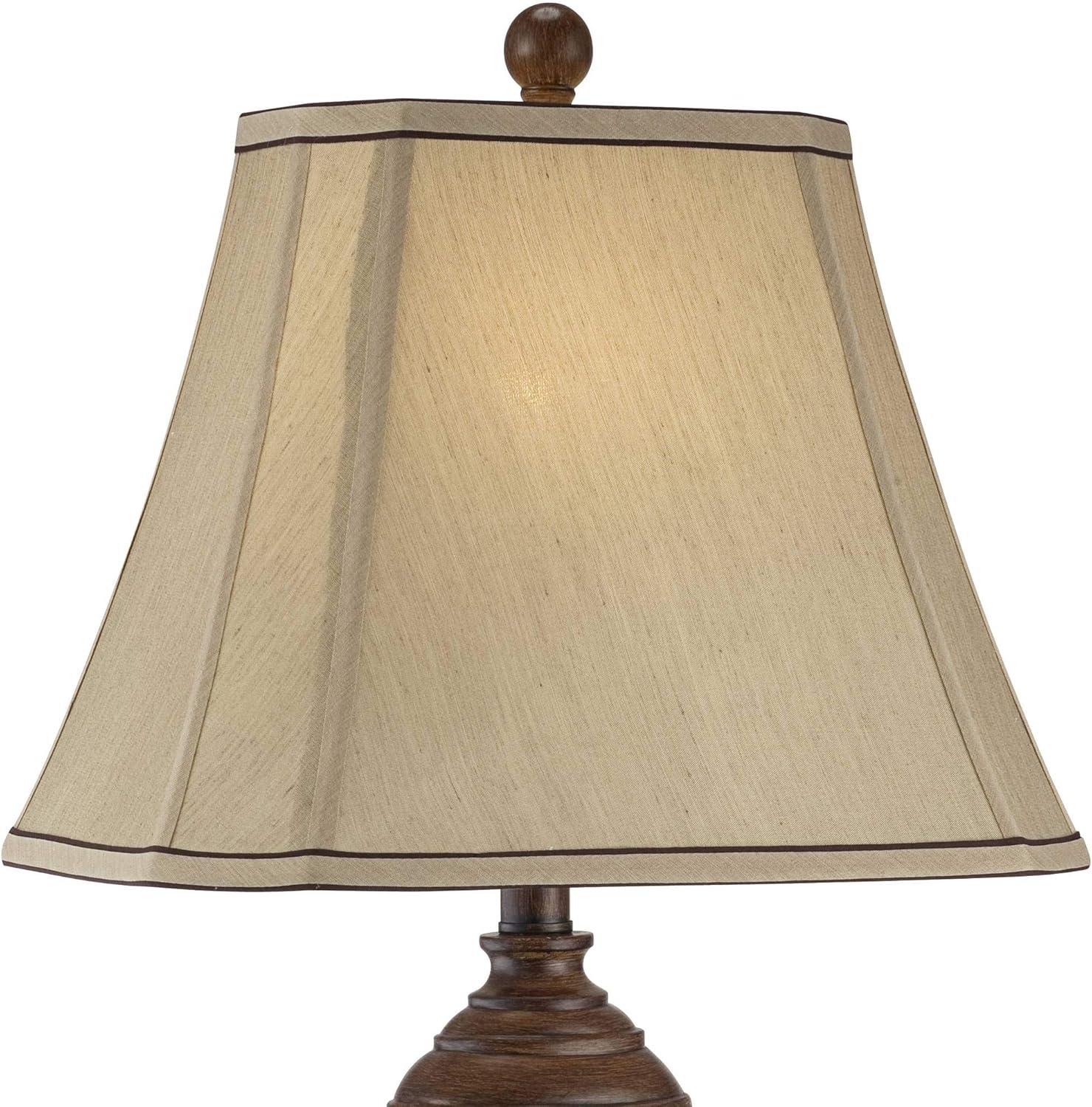 Regency Hill Traditional Table Lamp 28.5" Tall Carved Two Tone Brown Urn Shaped Beige Fabric Shade for Living Room Family Bedroom Bedside