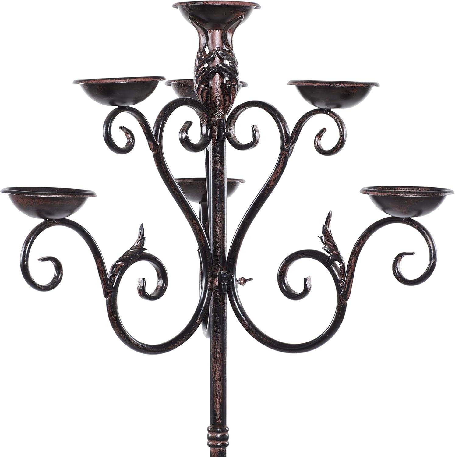 DecMode 6 Holder Brown Metal Tall Candelabra with Scroll Designs