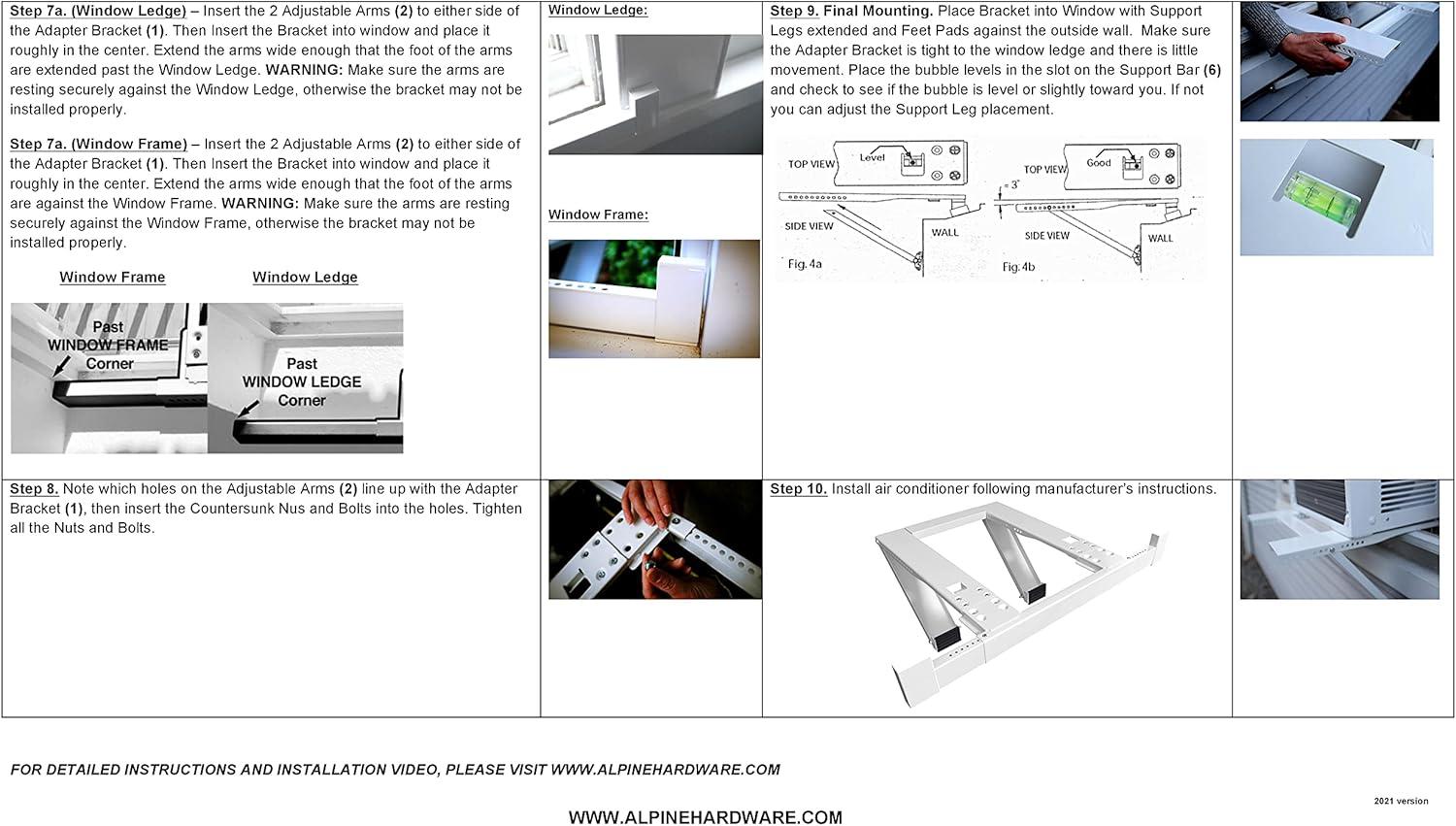 ALPINE HARDWARE Drill-Less Universal Window Air Conditioner Bracket - Window AC Support - Supports Air Conditioners Well Over 200 lbs.