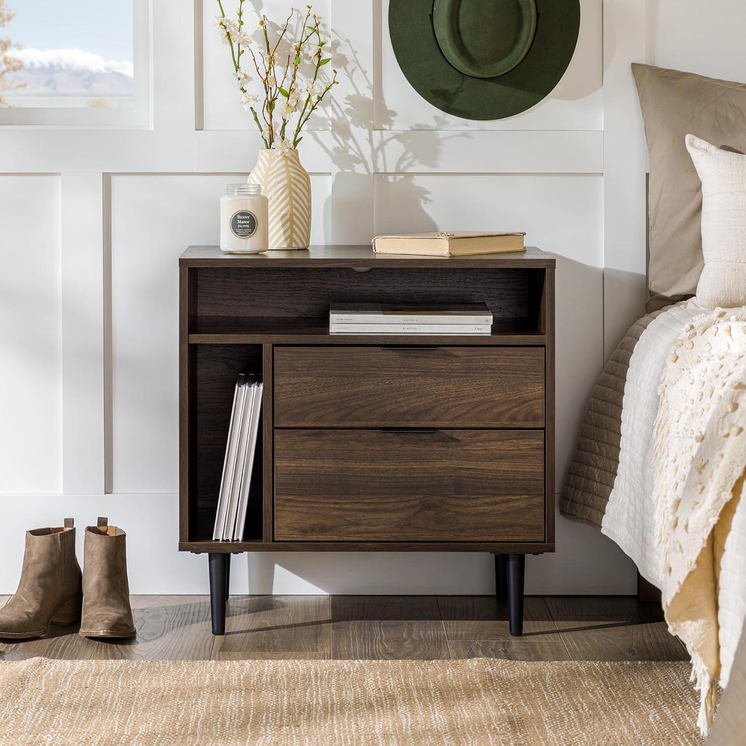 Lincoln 25" Modern Storage Bedroom Nightstand in Dark Walnut