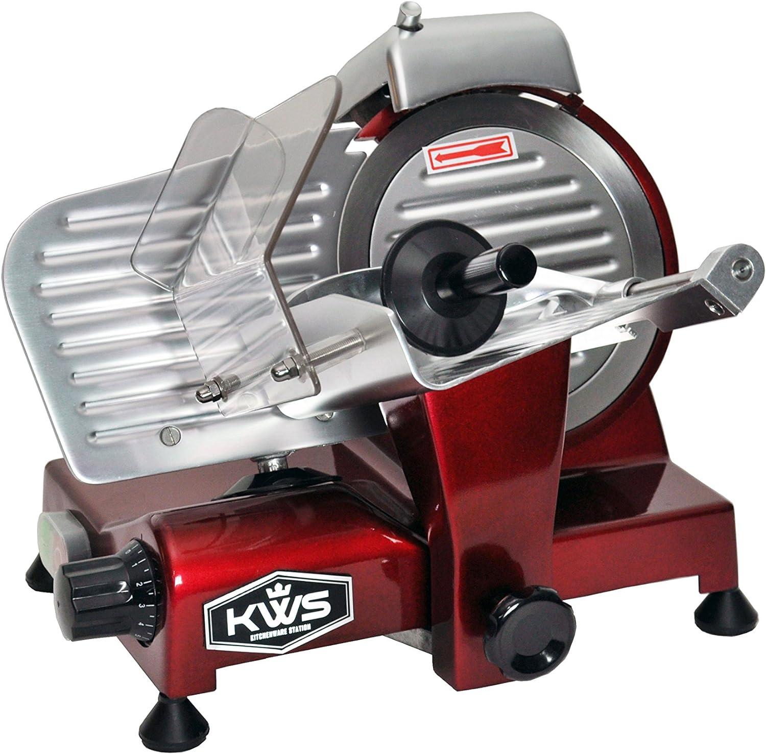 Red 7.67-Inch Stainless Steel Electric Meat Slicer with Blade Guard