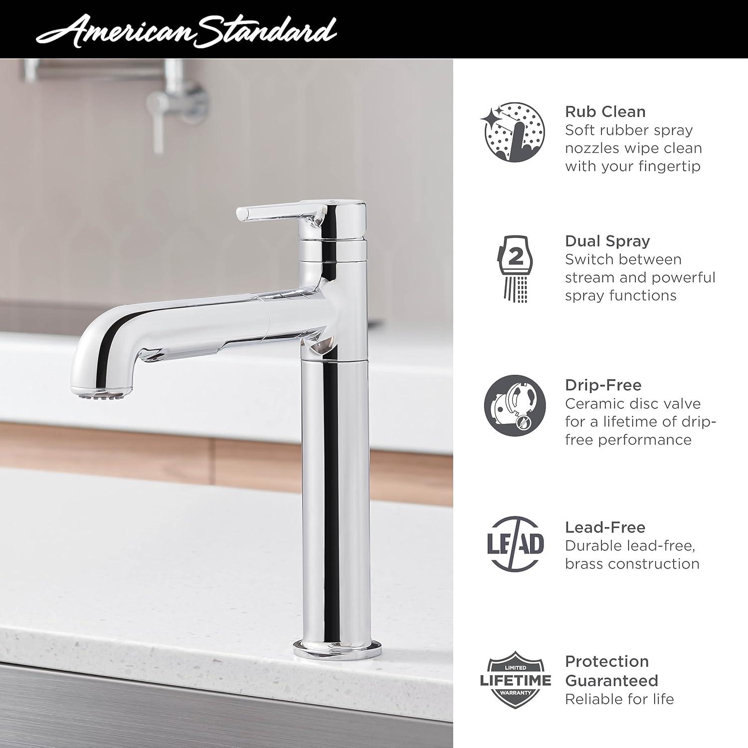 American Standard 4803.100 Studio S 1.8 GPM Single Hole Pull Out Kitchen Faucet - Brushed