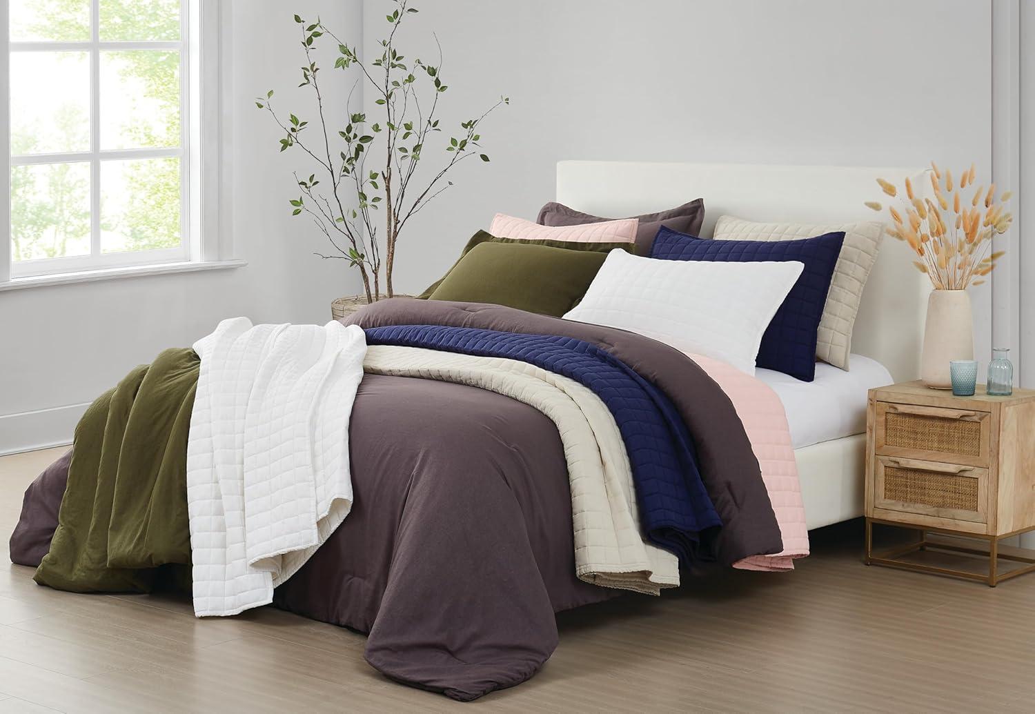 Brooklyn Loom 3pc King Flax Linen Quilt Set Charcoal Gray