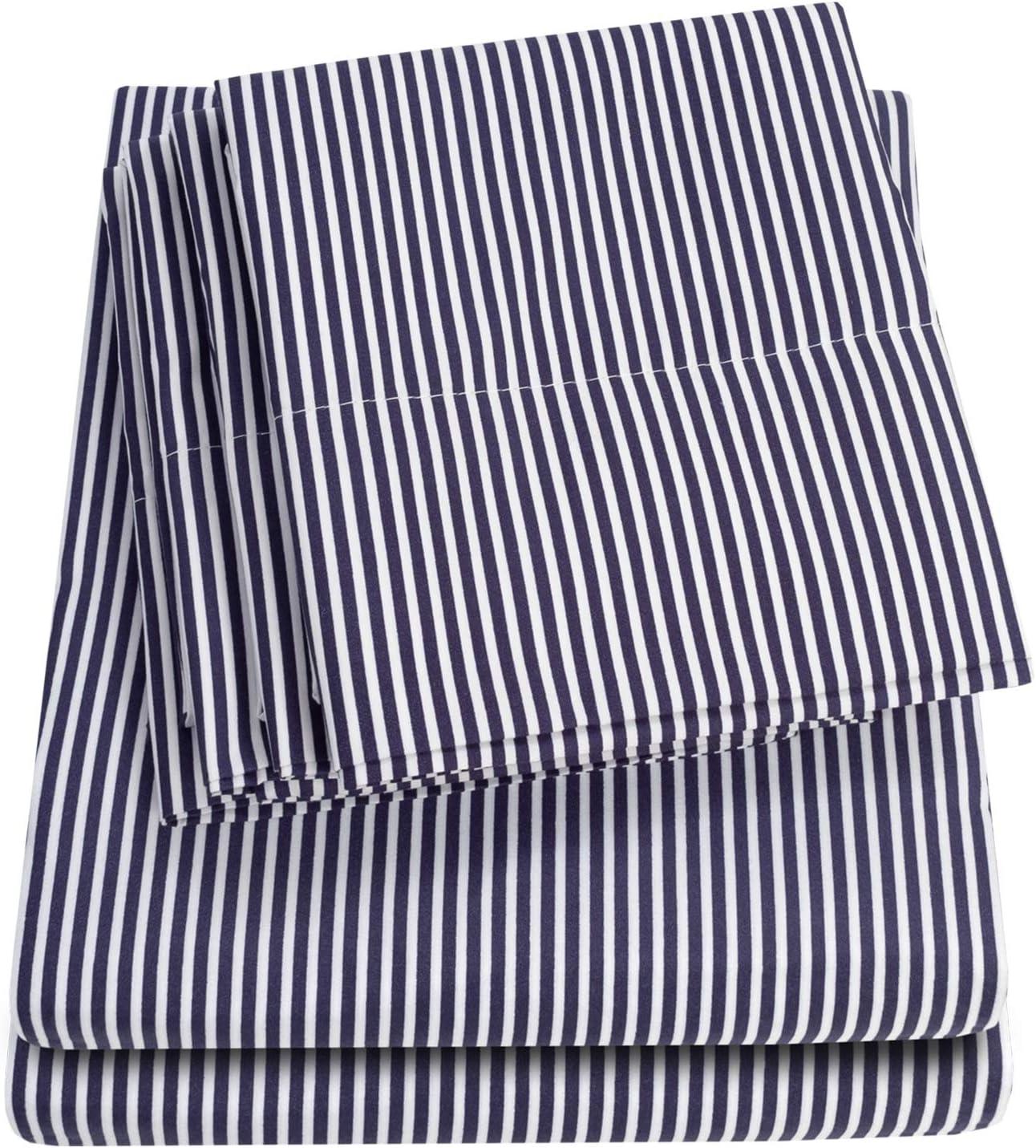 Twin Navy Classic Stripe Microfiber Deep Pocket Sheet Set