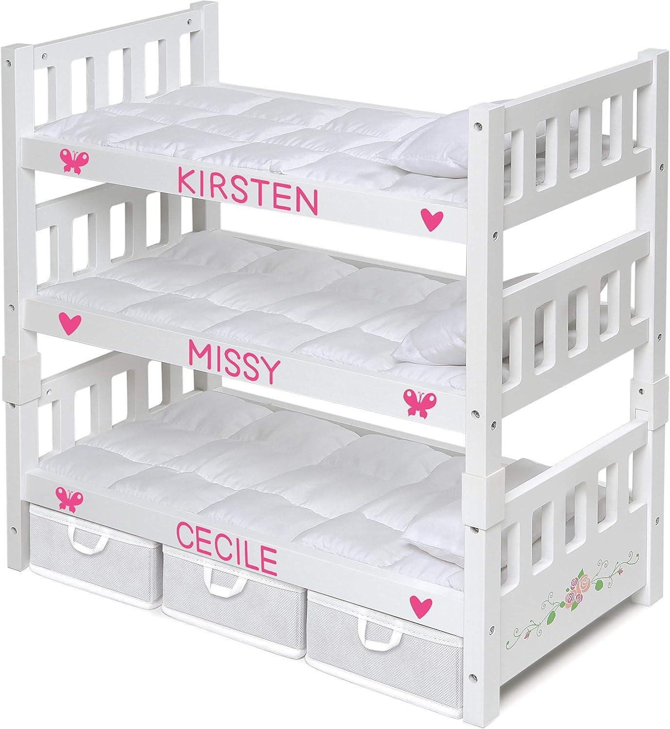 Badger Basket 1-2-3 Convertible Doll Bunk Bed with Bedding, Baskets, and Free Personalization Kit