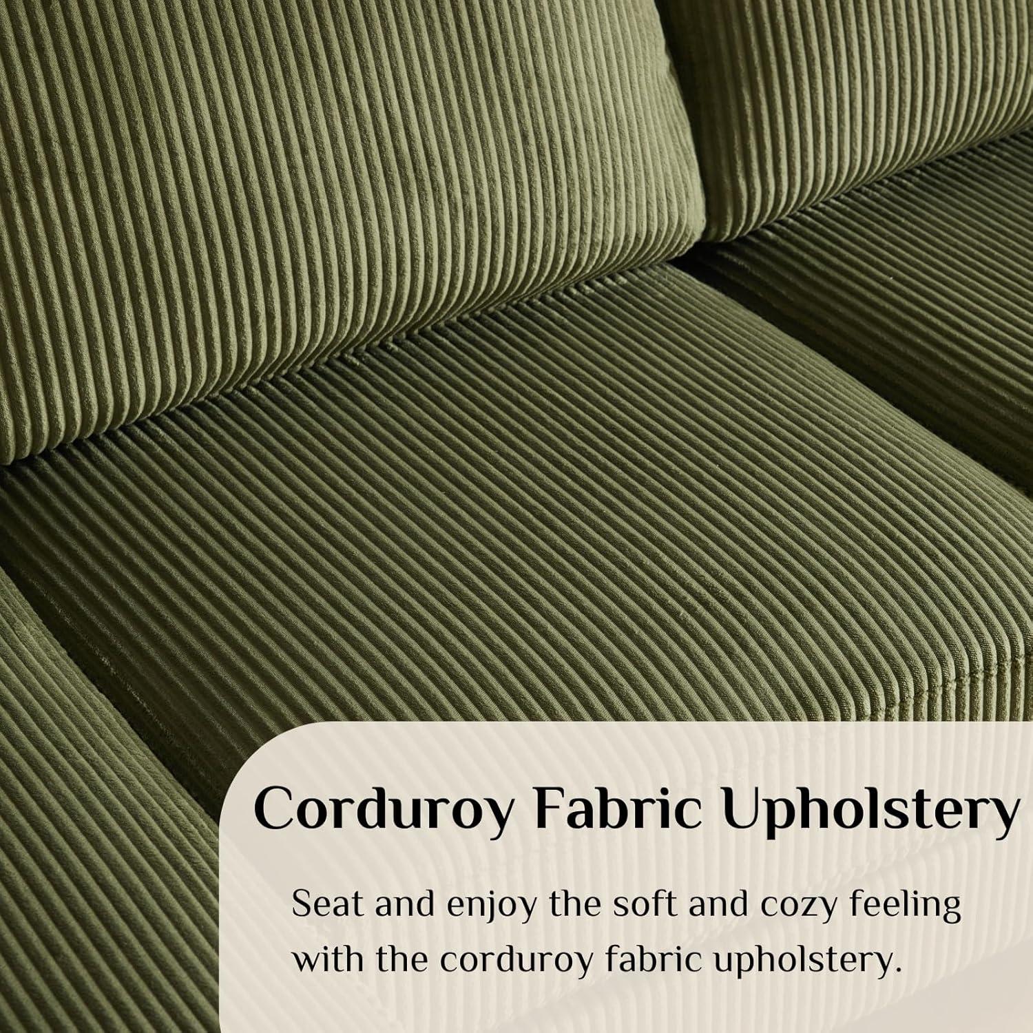 Ktaxon U-Shaped Sectional Sofa, 111"  Corduroy Couch, 4 Seat Lounge Sleeper with Double Chaise for Living Room Green