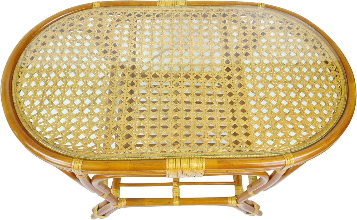 Bay Isle Home™ Malibu Lounge Set Of 4: 2 Natural Rattan Wicker Chairs, Loveseat And Coffee Table W/Glass Handmade, Colonial