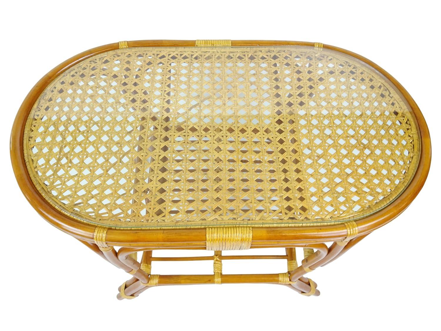 Bay Isle Home™ Malibu Lounge Set Of 4: 2 Natural Rattan Wicker Chairs, Loveseat And Coffee Table W/Glass Handmade, Colonial