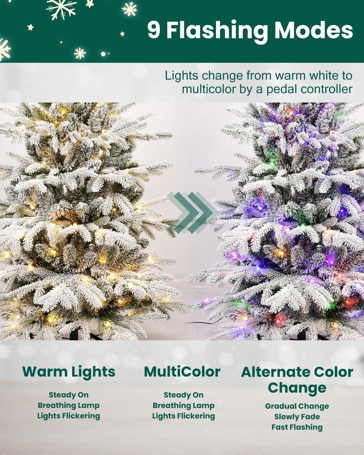 5' Flocked Douglas Fir Christmas Tree with Multicolor LED Lights