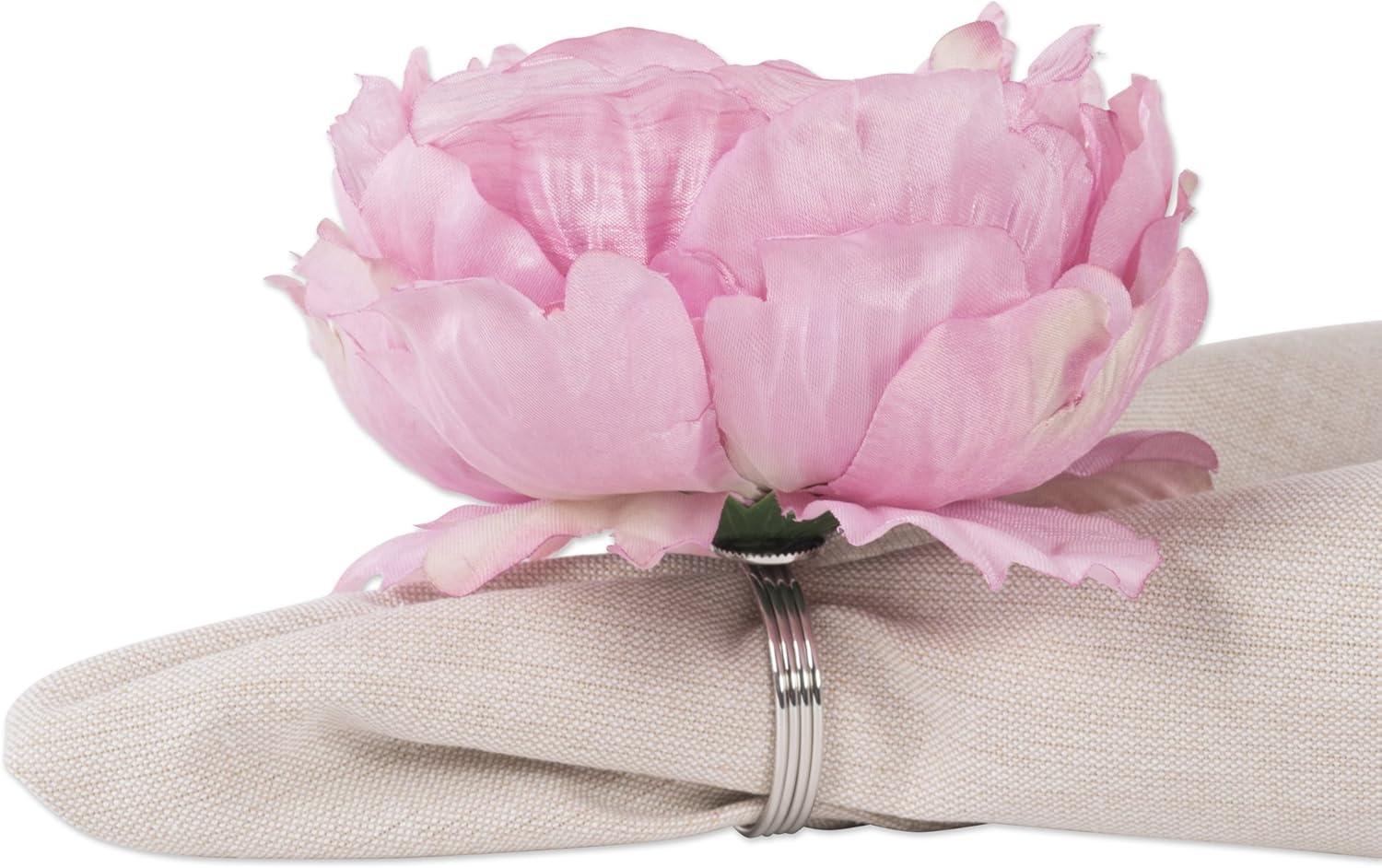 E-Living Store Polyester Fabric Peony Flower Napkin Rings in Pink (Set of 4)